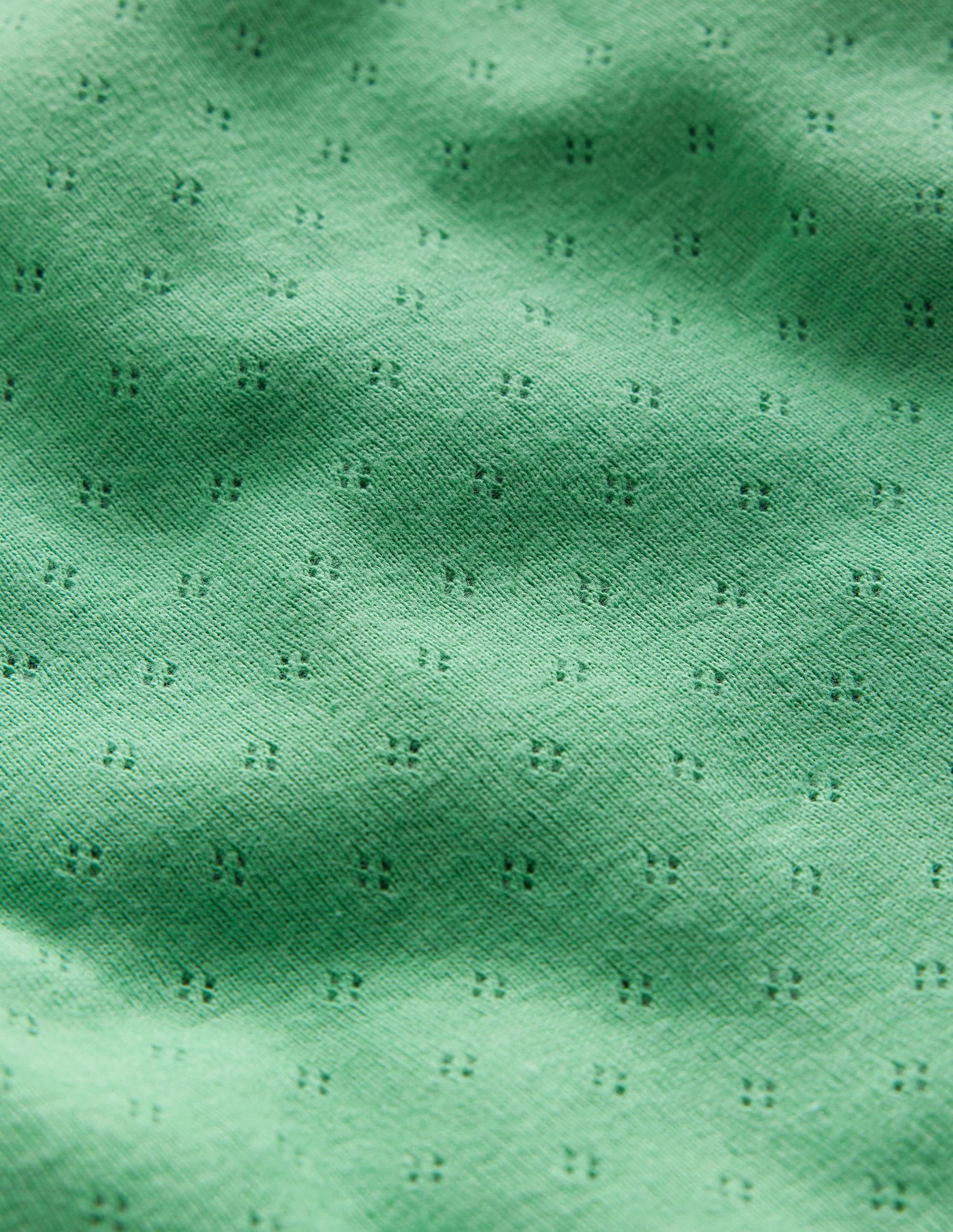 Short-sleeved Pointelle Top-Aloe Green-3