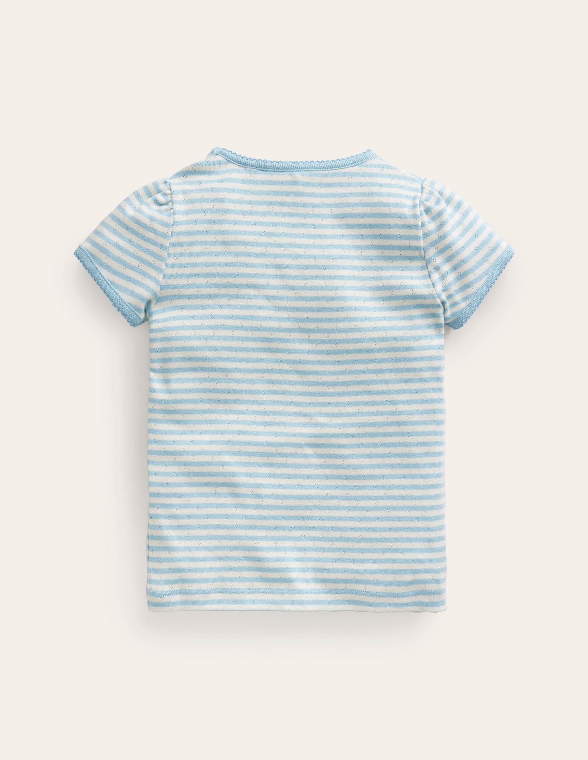 Short-sleeved Pointelle Top-Light Celeste Blue/Ivory-2