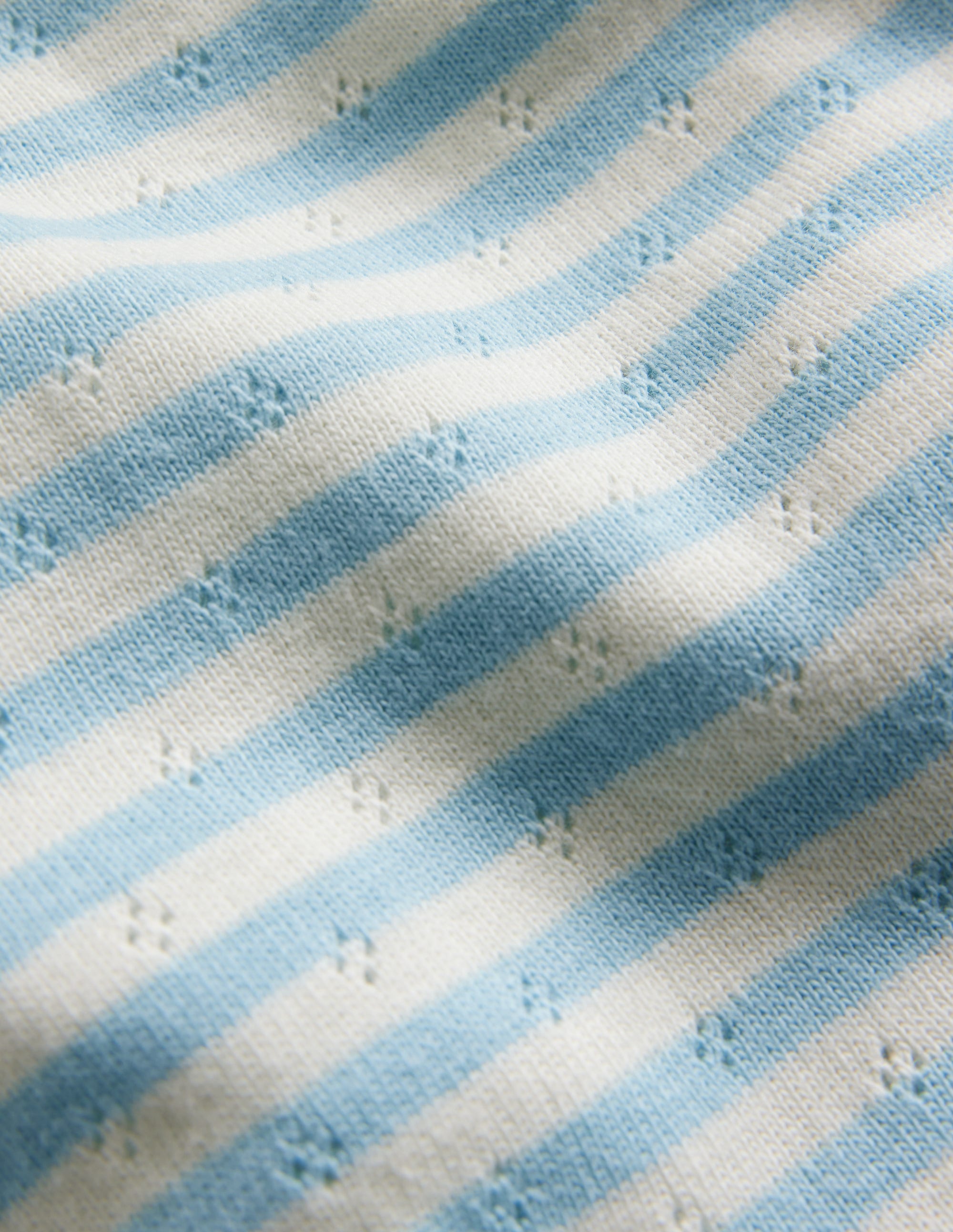 Short-sleeved Pointelle Top-Light Celeste Blue/Ivory - Image 3
