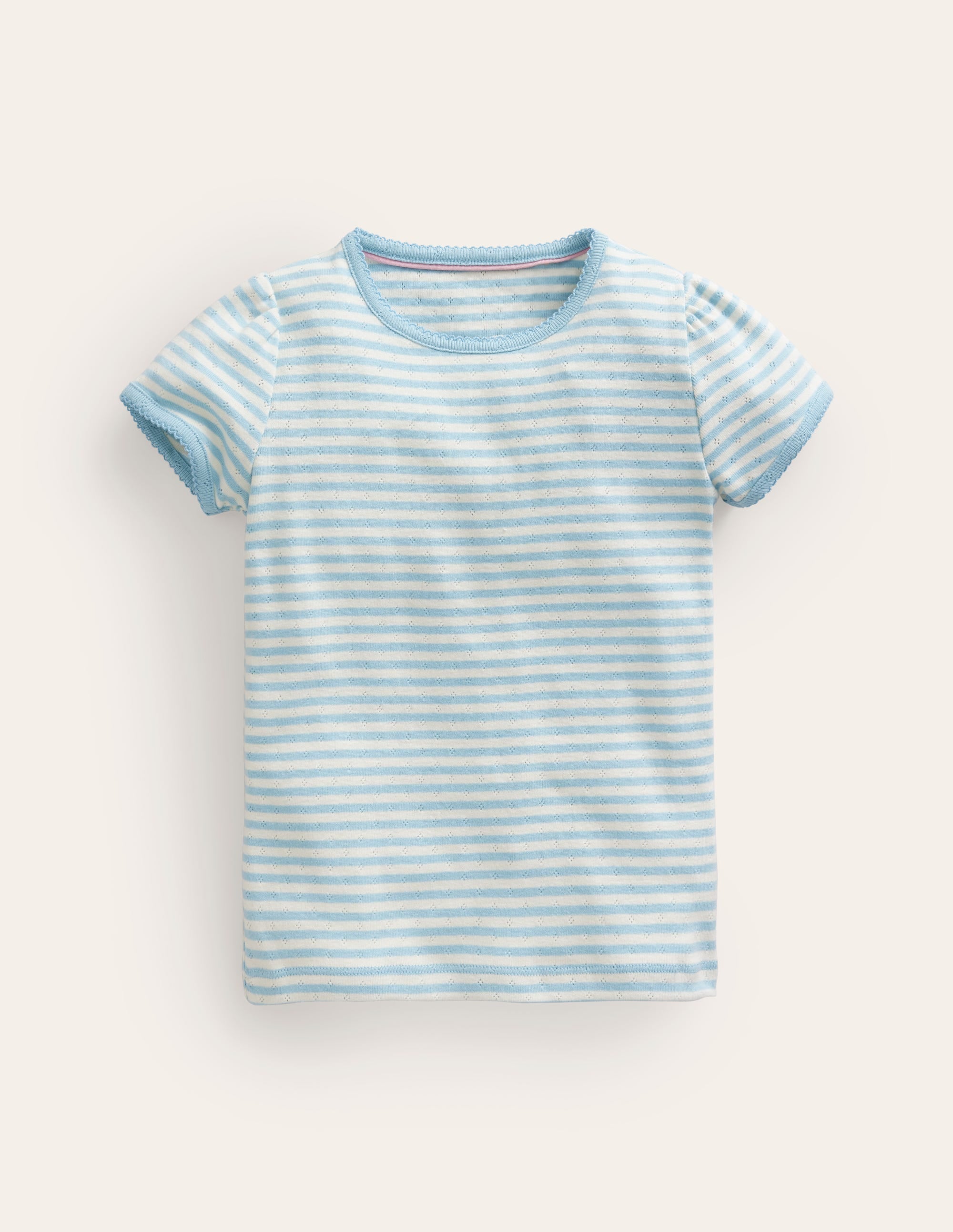 Short-sleeved Pointelle Top-Light Celeste Blue/Ivory - Image 1