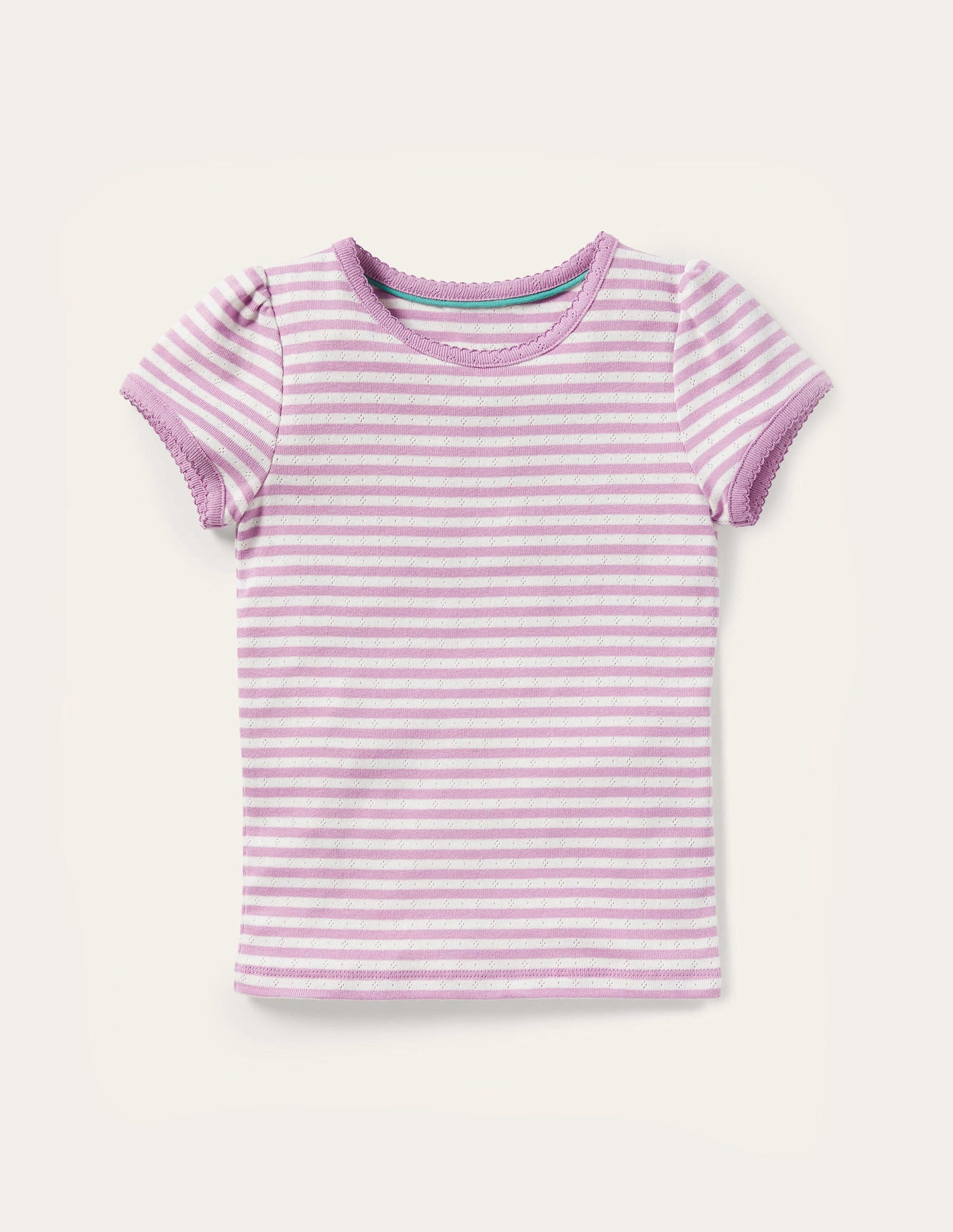 Short-sleeved Pointelle Top-Lilac Purple/Ivory-1