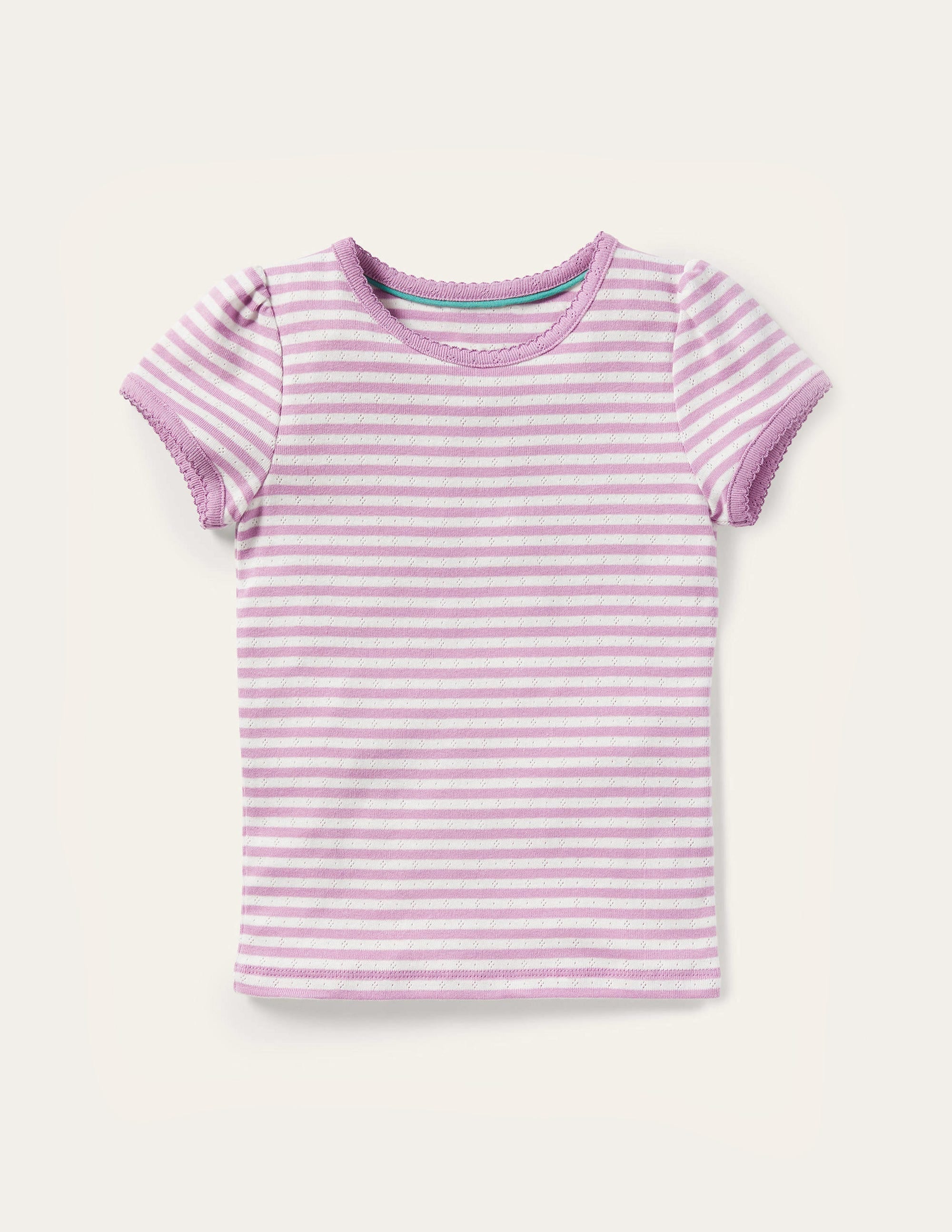 Short-sleeved Pointelle Top-Lilac Purple/Ivory - Image 1