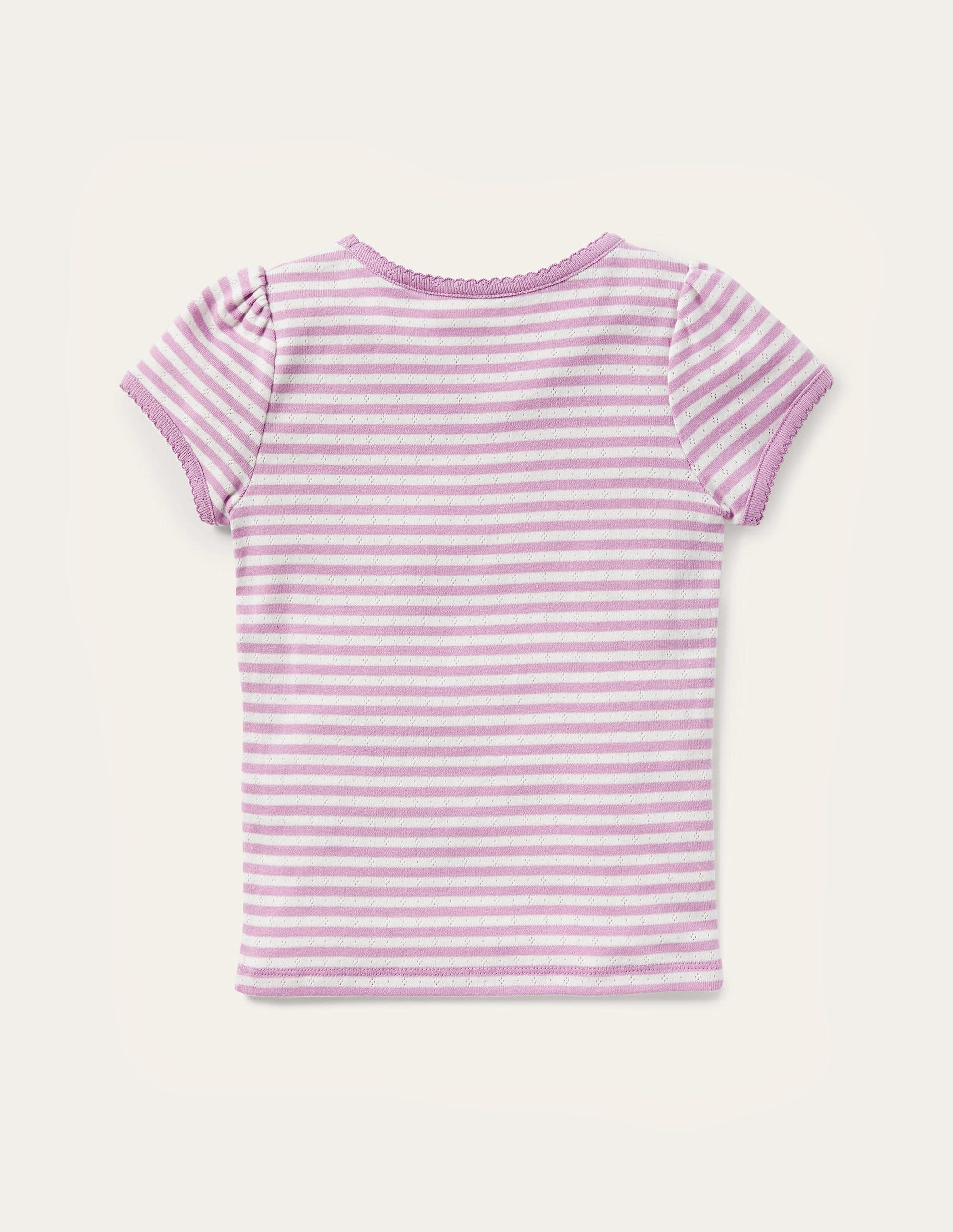 Short-sleeved Pointelle Top-Lilac Purple/Ivory - Image 2
