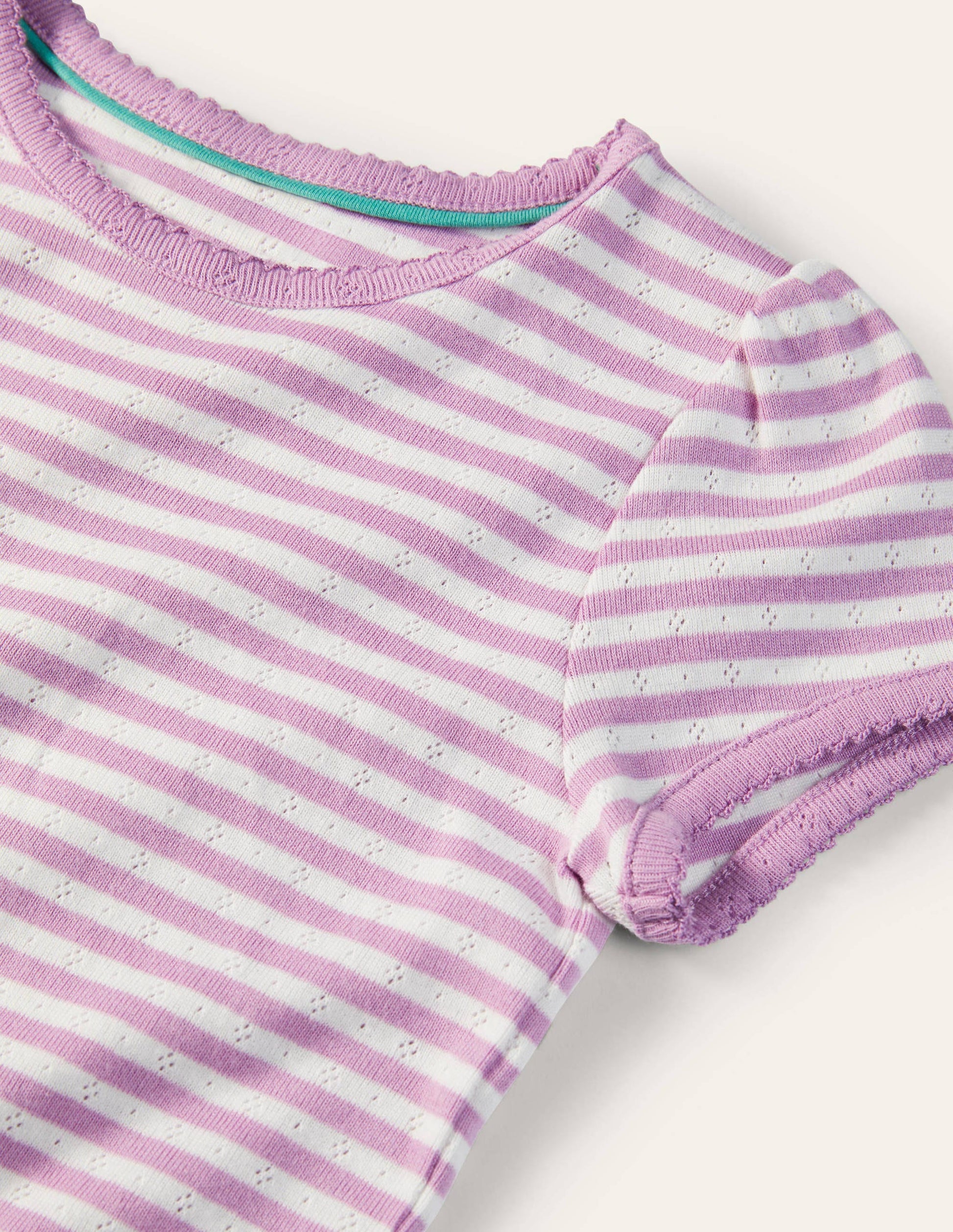 Short-sleeved Pointelle Top-Lilac Purple/Ivory-3