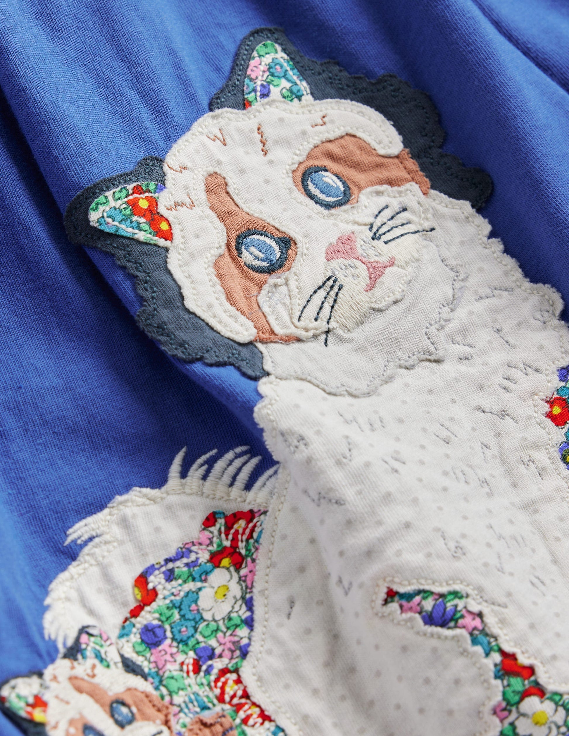 Frill Sleeve Appliqué Dress-BlueJay Cats-3