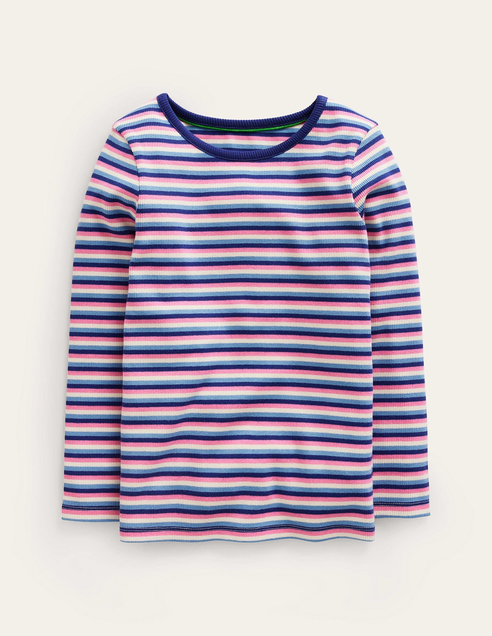 Ribbed Stripe T-Shirt-Blue/Pink - Image 1