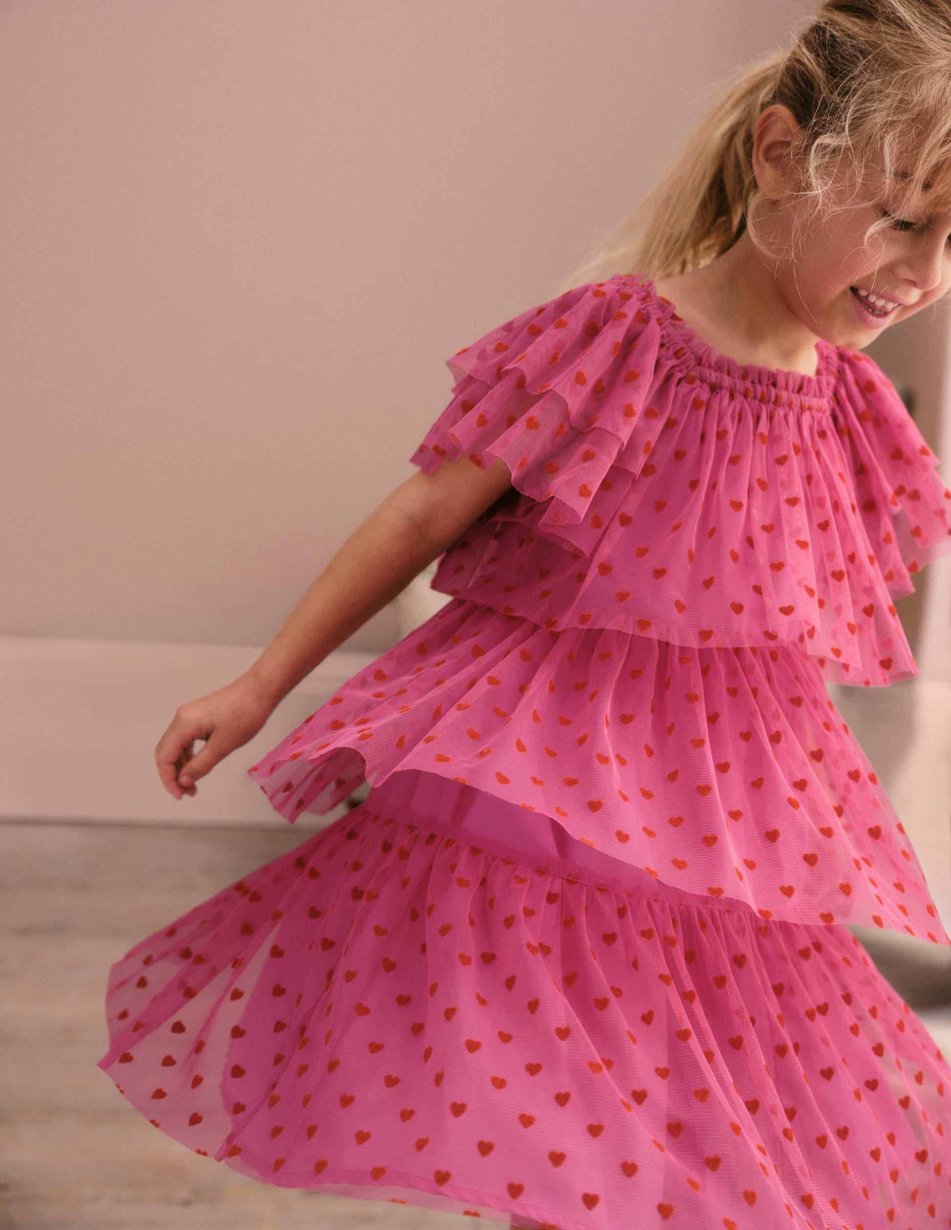 Tiered Tulle Dress-Strawberry Pink Hearts-4