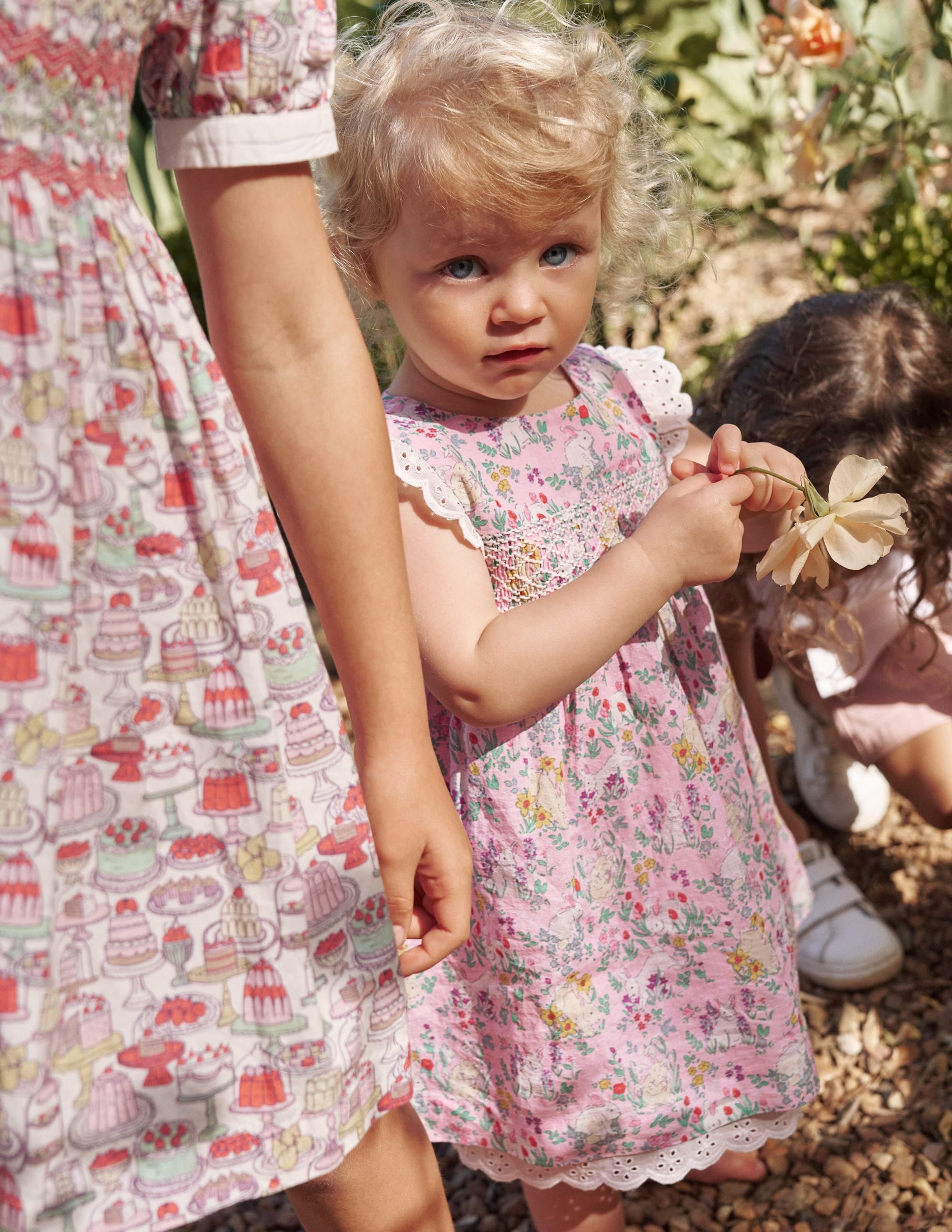 Smocked Lace Trim Dress-Sweet Pea Bunny Meadow-4