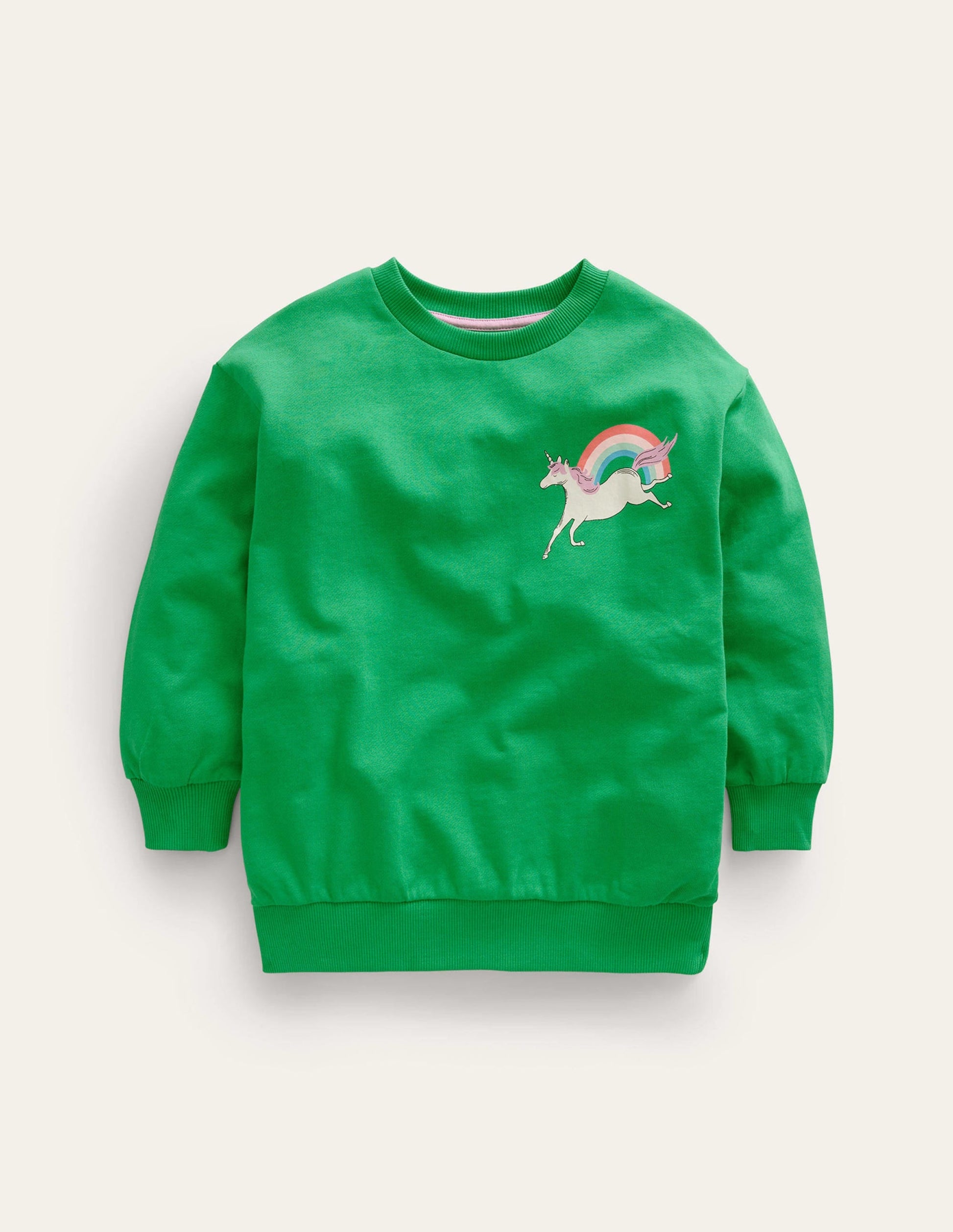 Relaxed Longline Sweatshirt-Green Unicorn-1