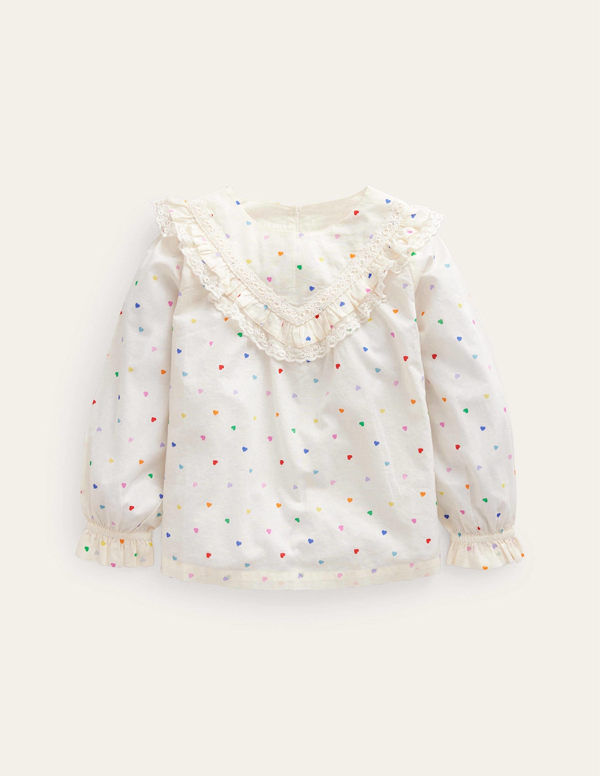 Lace Yoke Woven Top-Multi Confetti Hearts-1