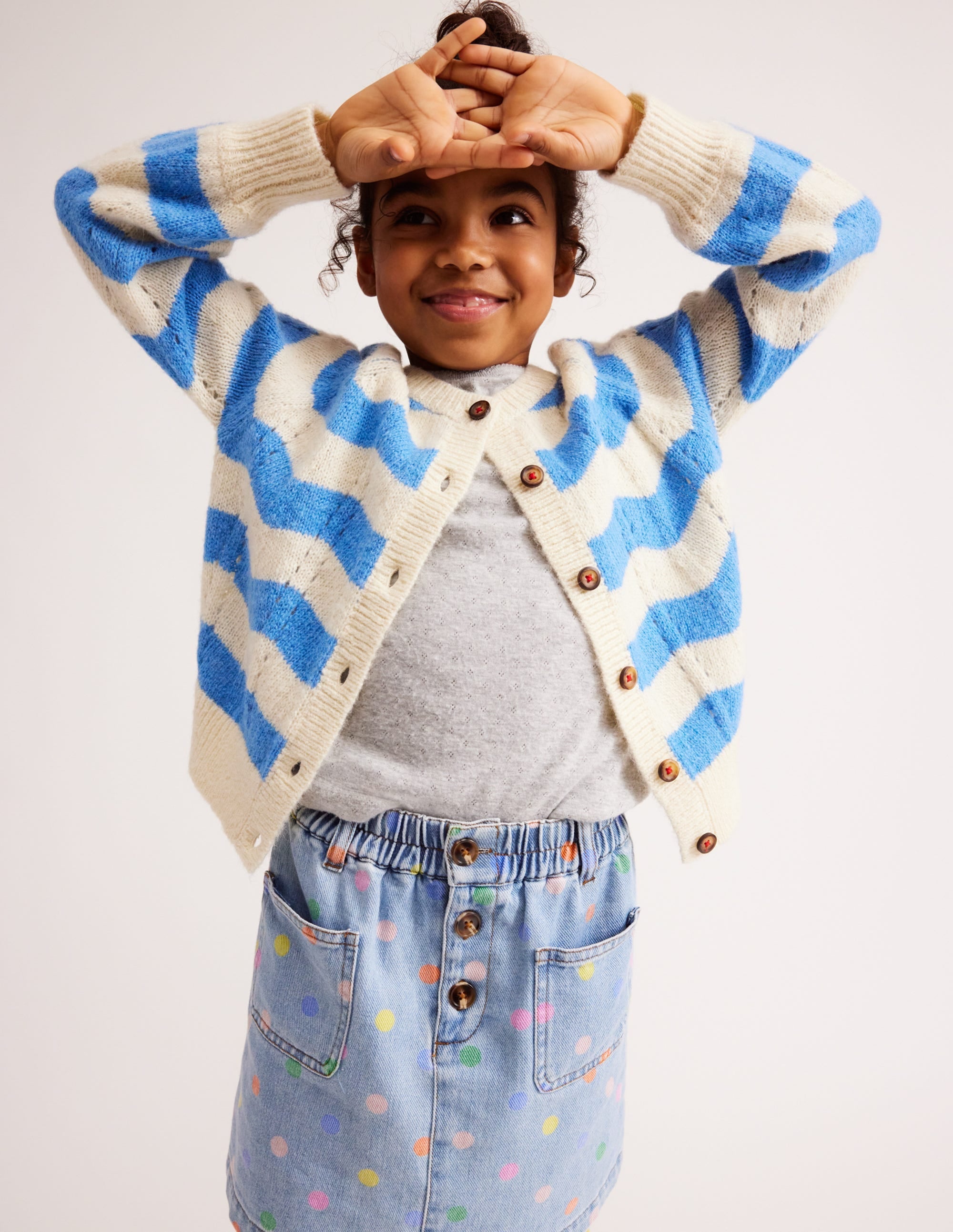 Blouson Wave Cardigan-Blue, Ivory Stripe - Image 4