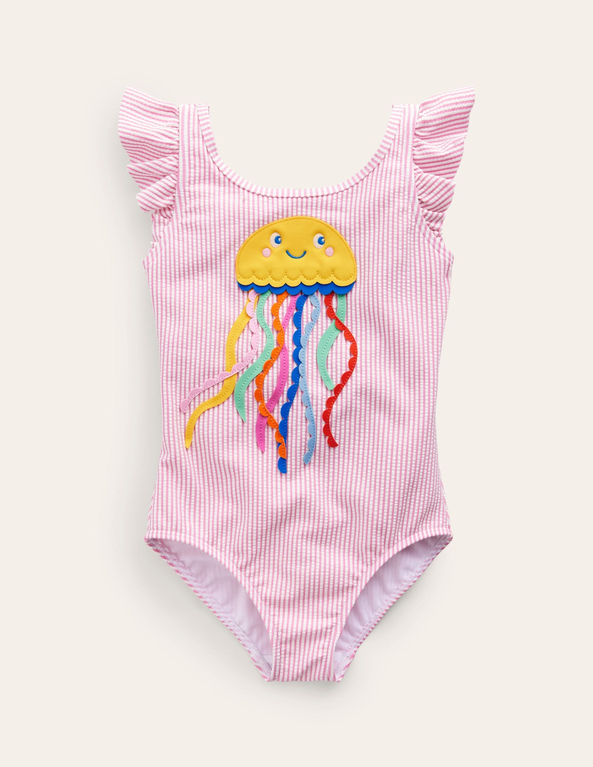 Logo Flutter Sleeve Swimsuit-Pink Ticking Jellyfish-1