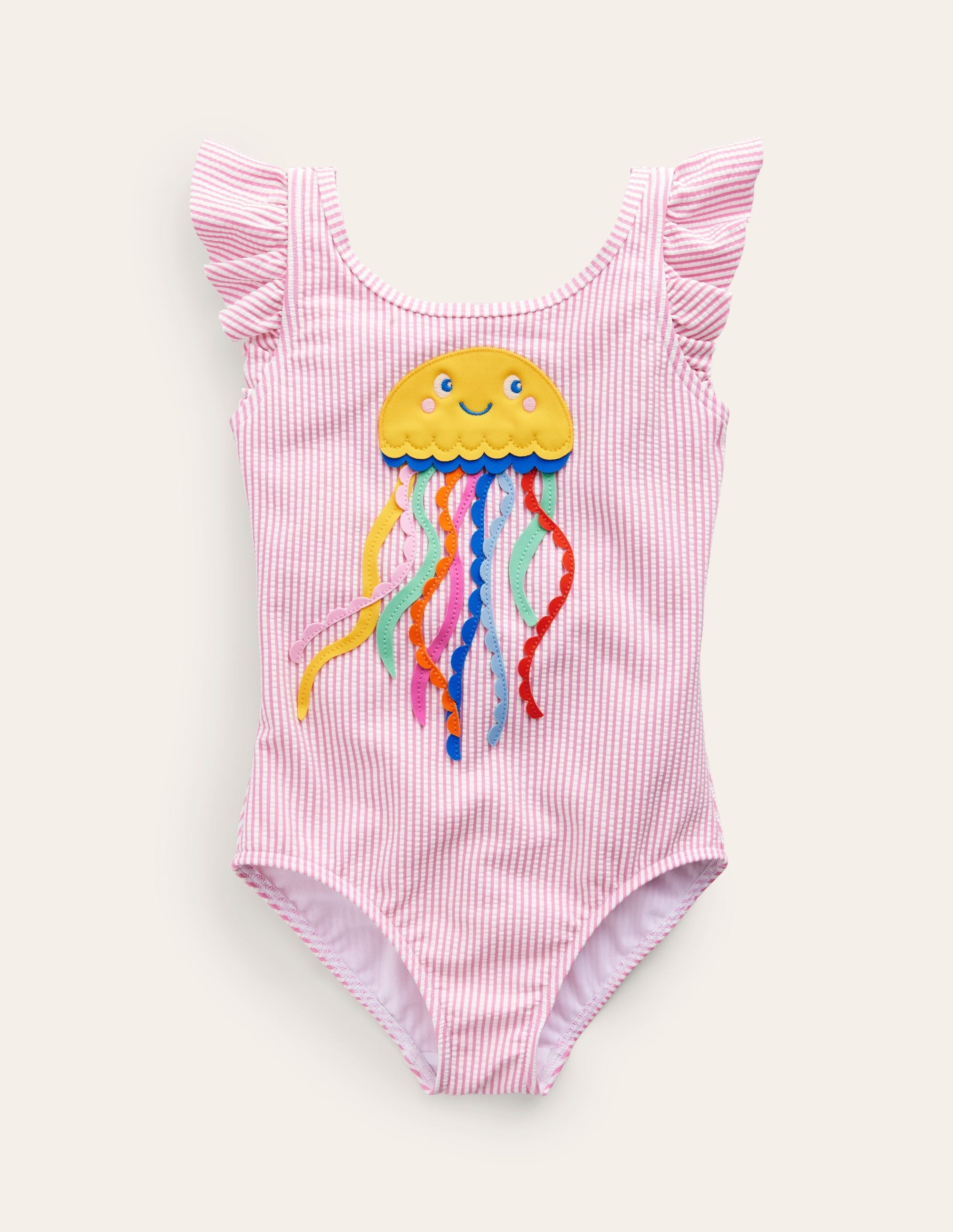 Logo Flutter Sleeve Swimsuit-Pink Ticking Jellyfish - Image 1