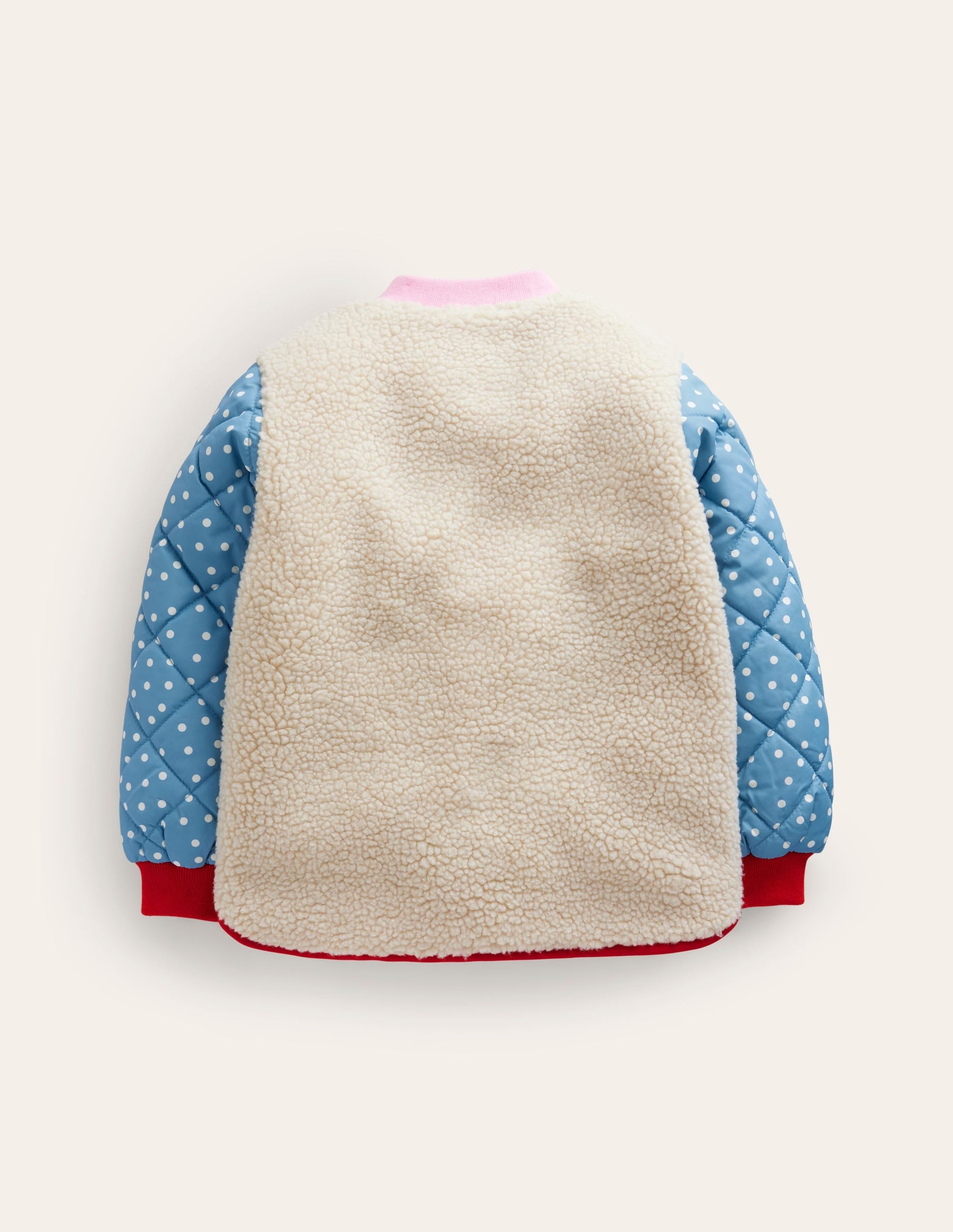 Borg Mix Bomber Jacket-Ivory / Colourblock Spot-2