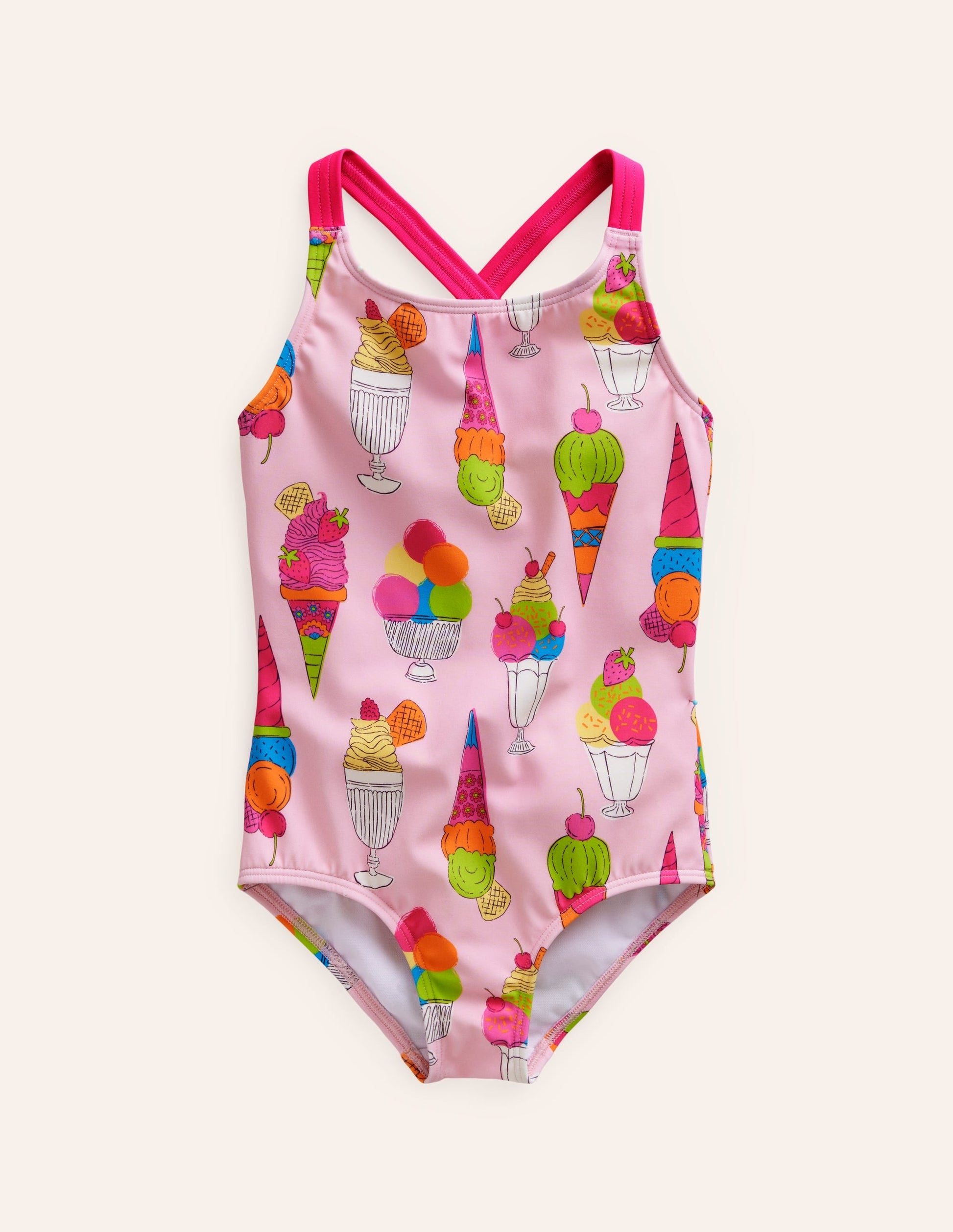 Cross-back Printed Swimsuit-Pink Ice Creams-1