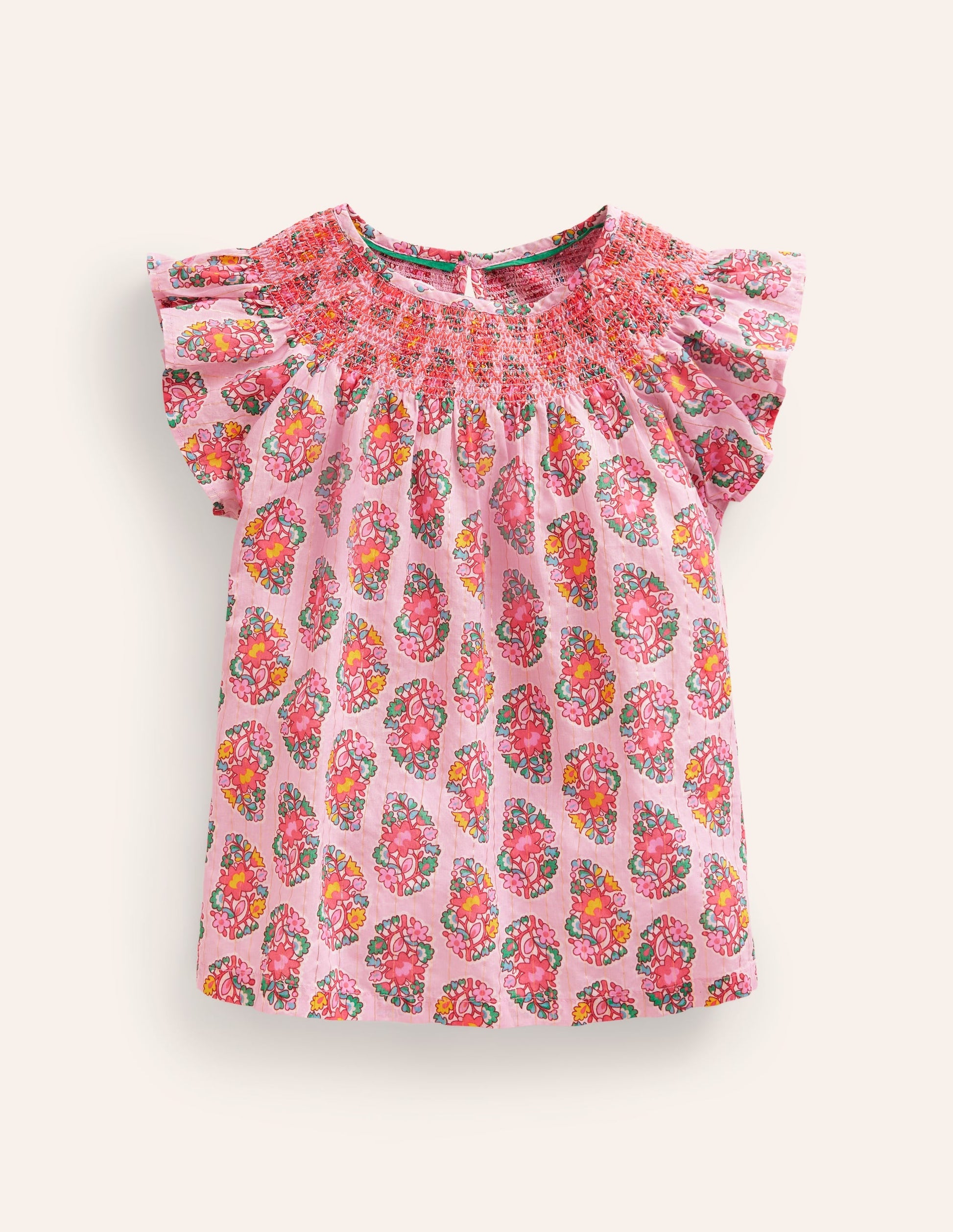 Woven Smocked Top-Sugared Almond Pink Paisley-1