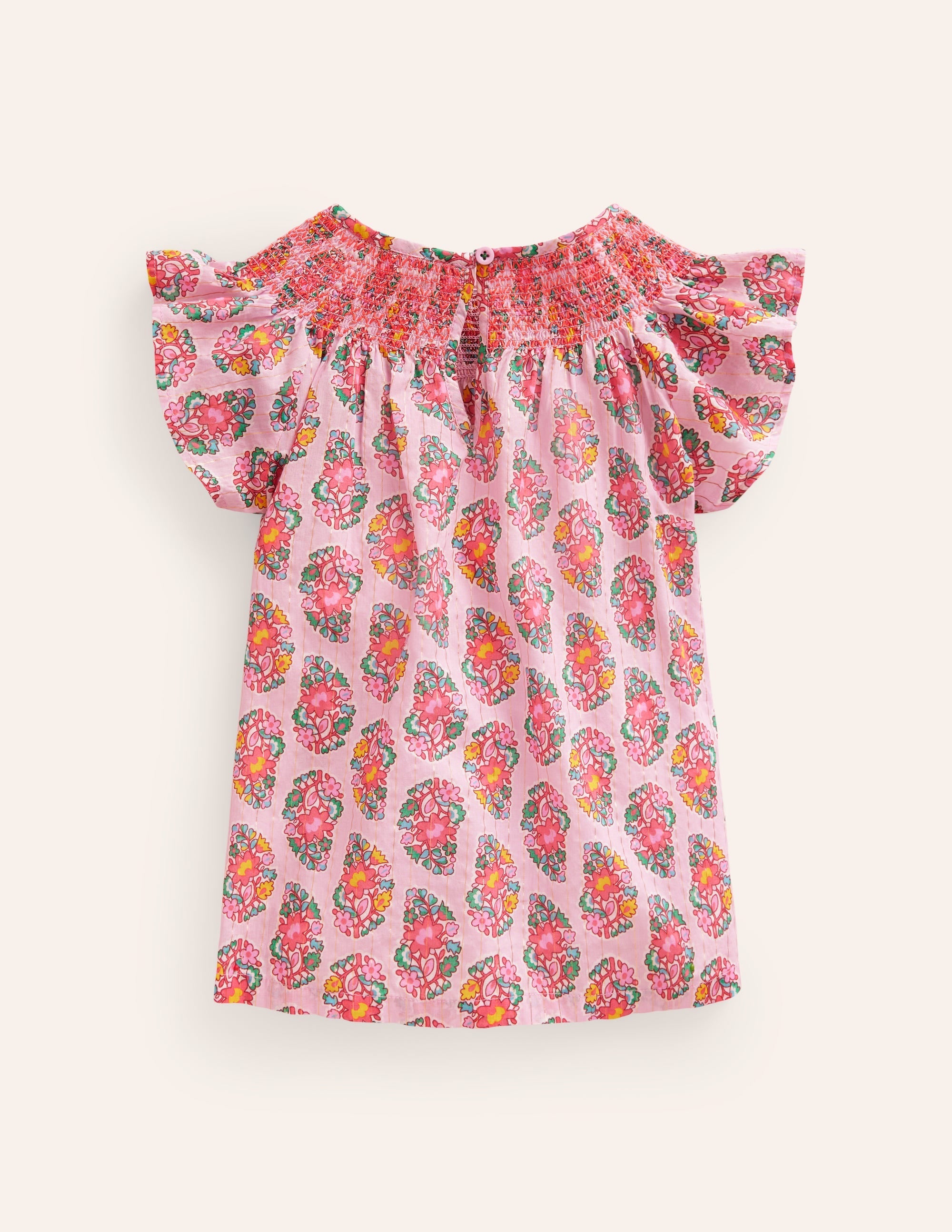 Woven Smocked Top-Sugared Almond Pink Paisley - Image 2