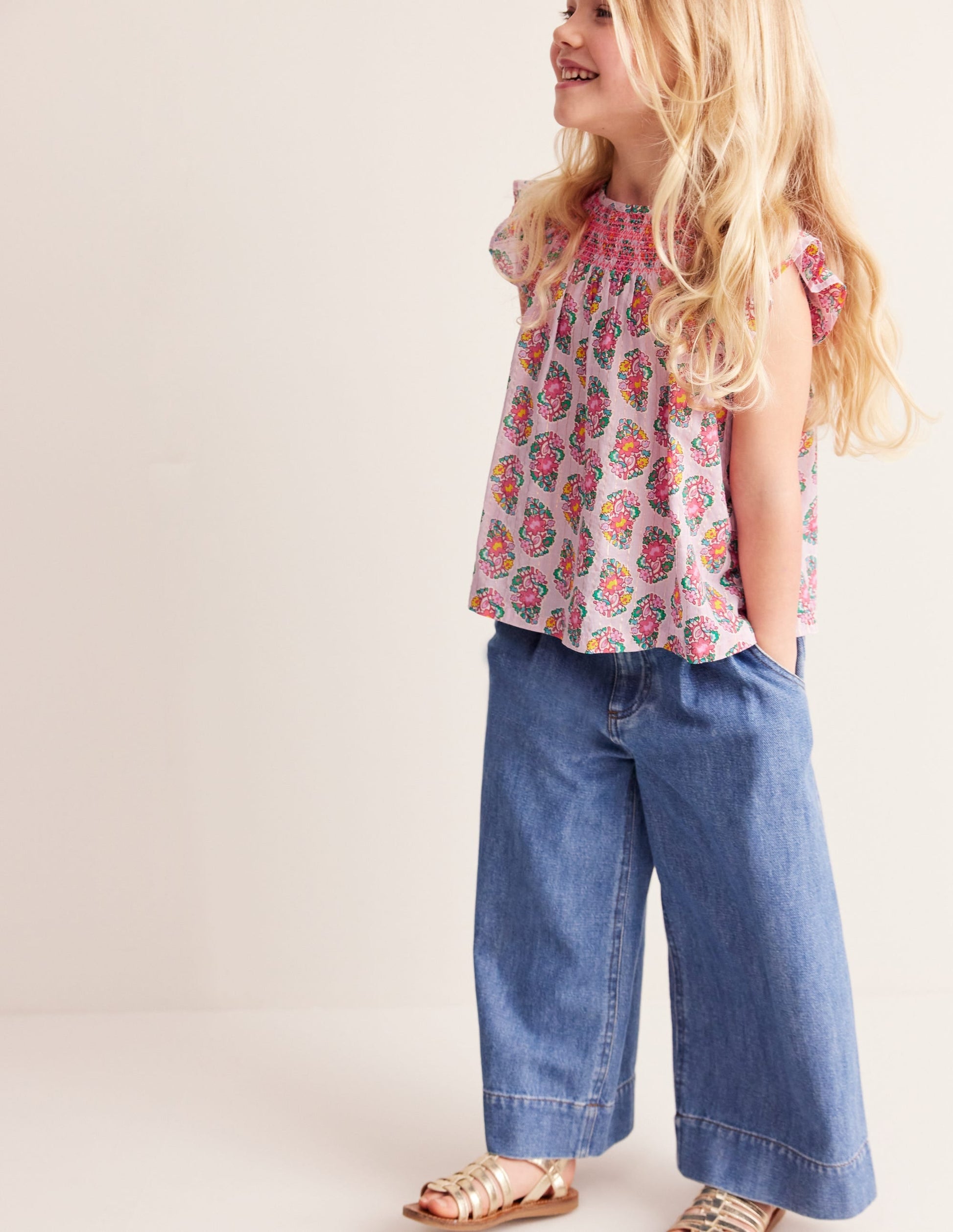 Woven Smocked Top-Sugared Almond Pink Paisley-6