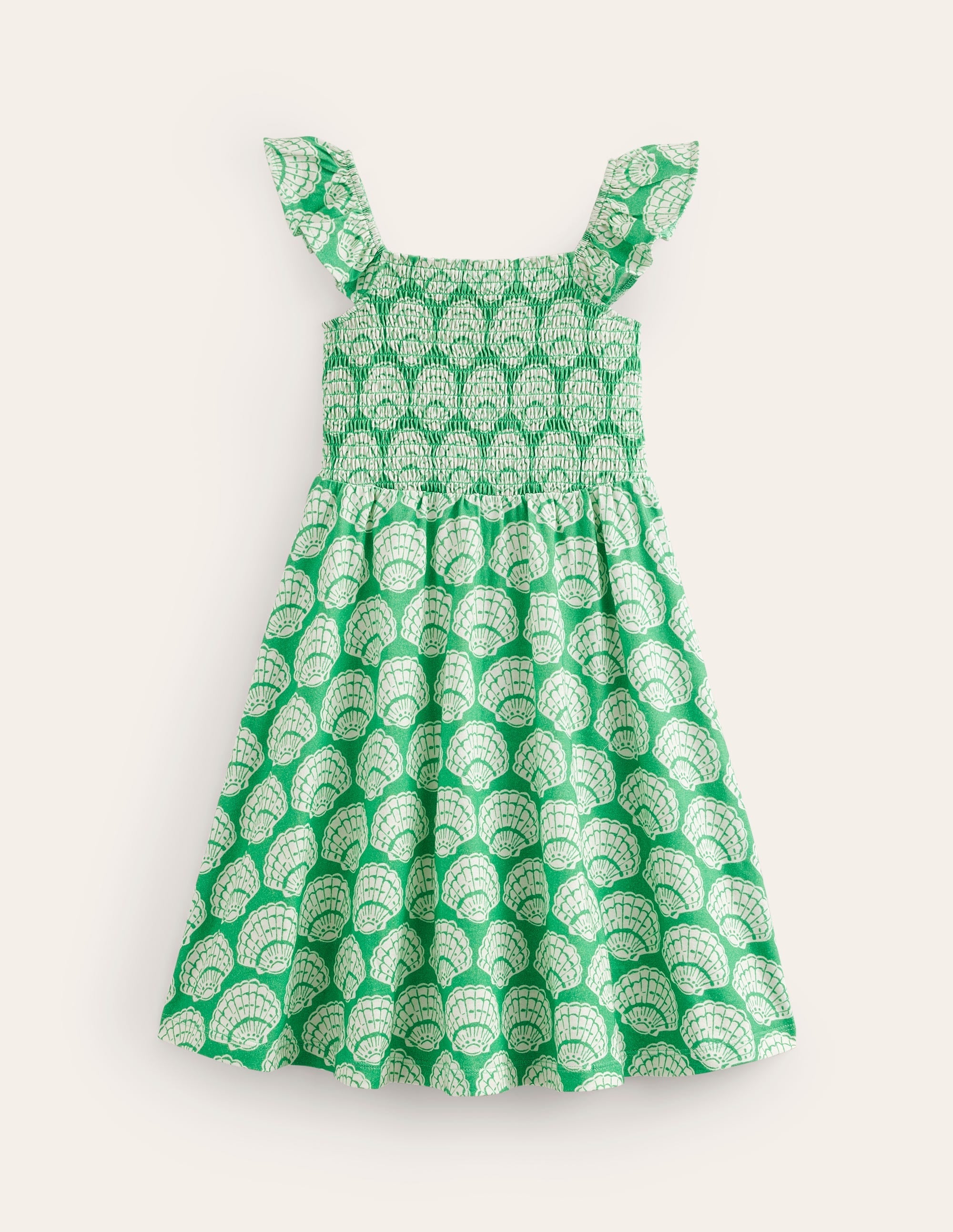 Shirred Jersey Dress-Pea Green Seashells - Image 1