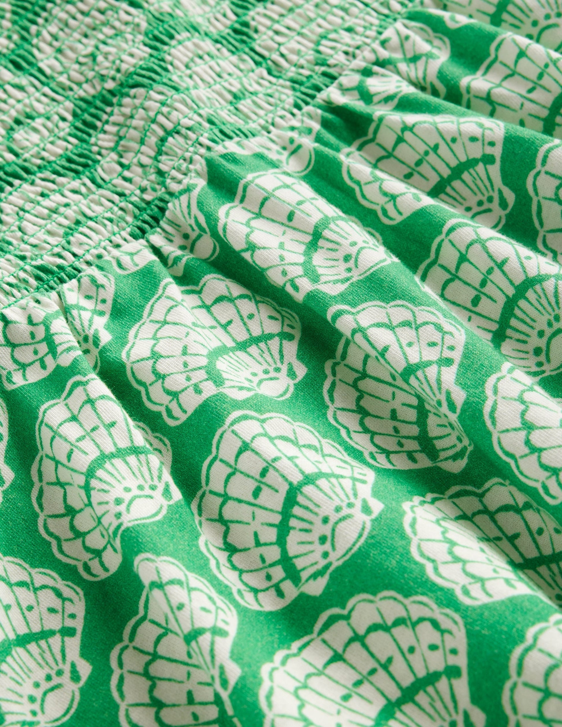 Shirred Jersey Dress-Pea Green Seashells-3