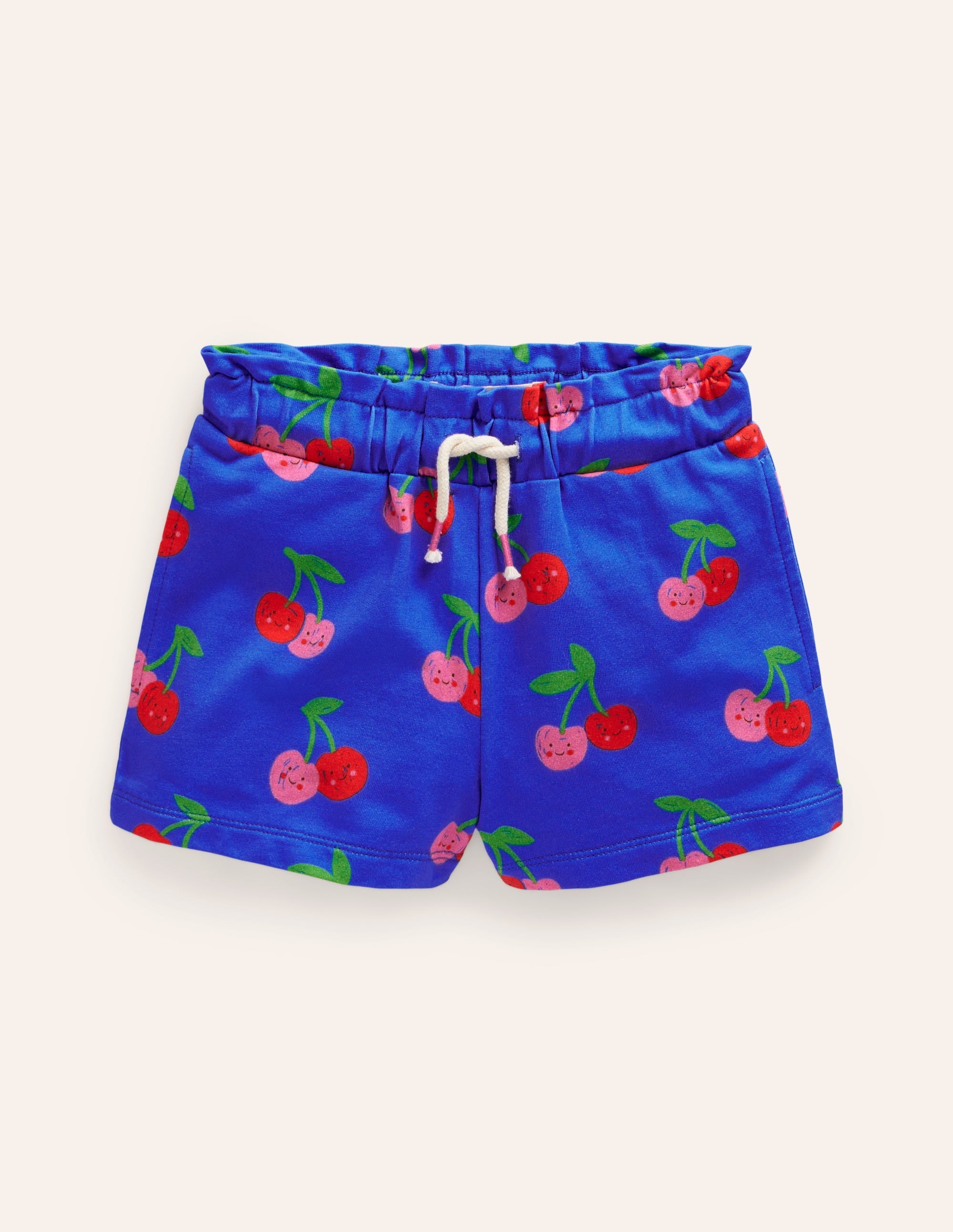Ruffle Waist Sweat Shorts-Cabana Blue Cherries - Image 1