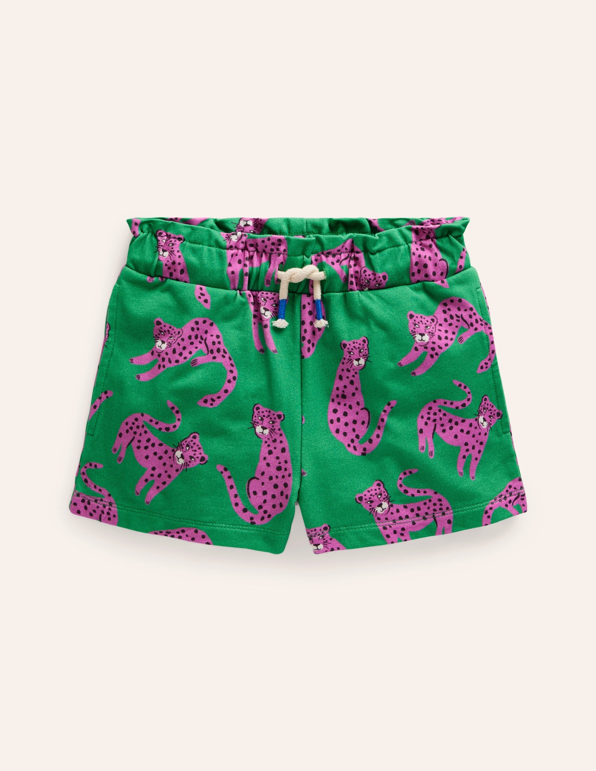 Ruffle Waist Sweat Shorts-Green Leopard - Image 1