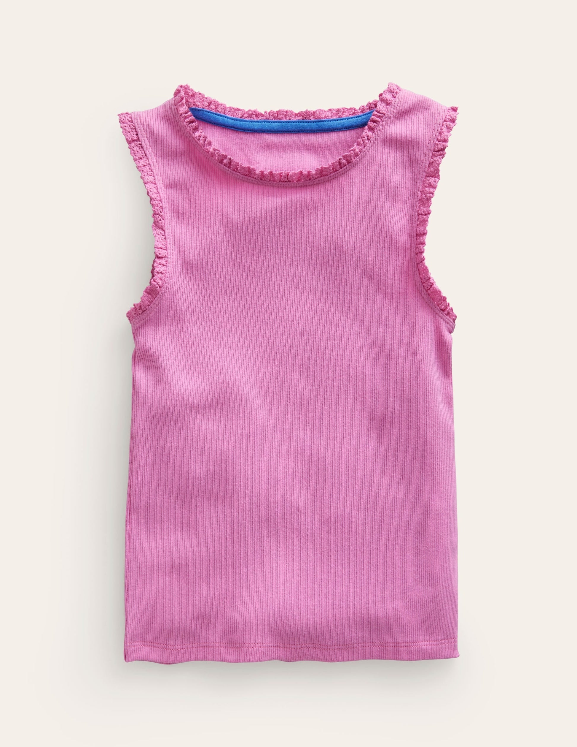 Ribbed Lace Trim Vest-Peony Pink-1