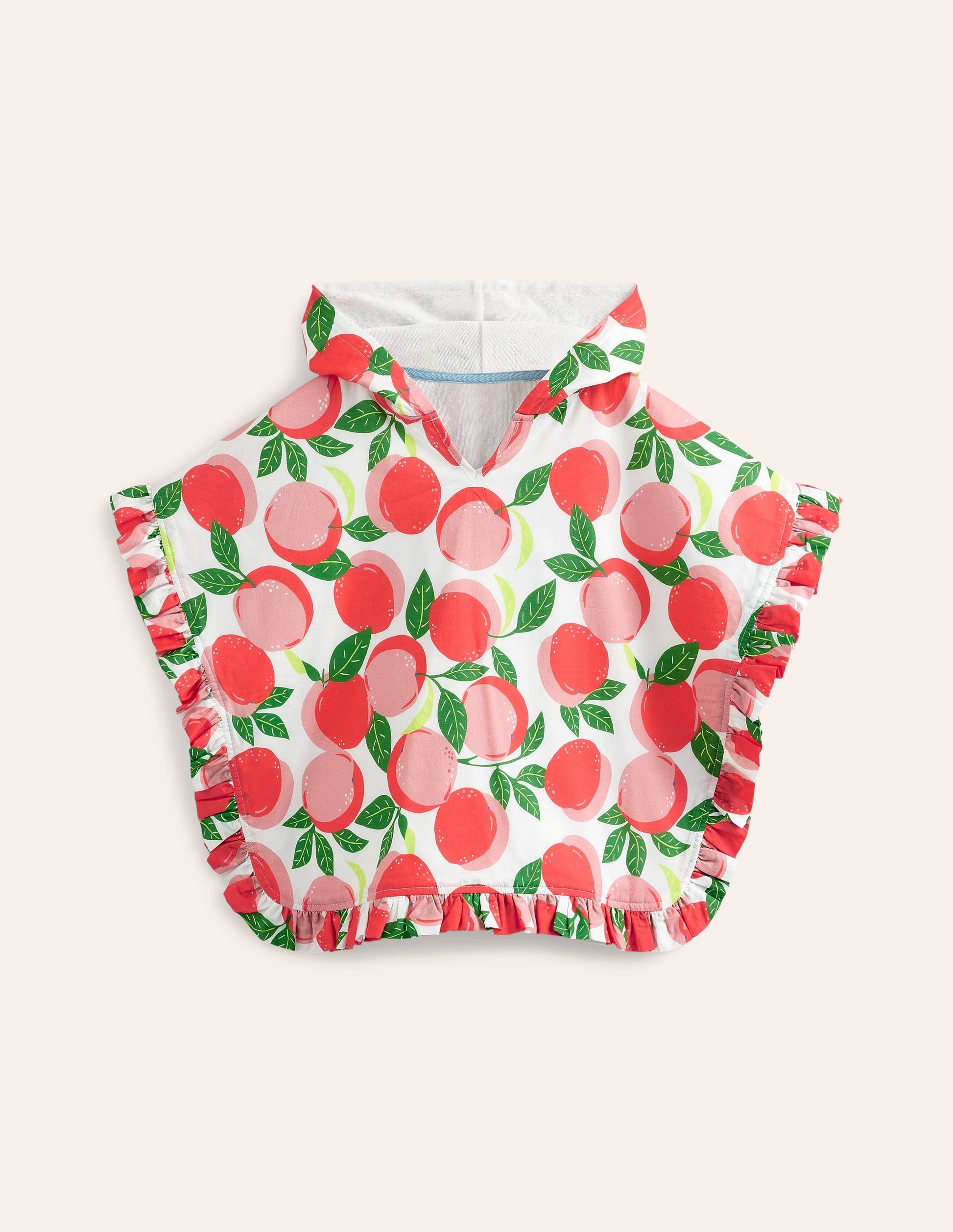 Towelling Poncho Hoodie-Ivory Peaches-1