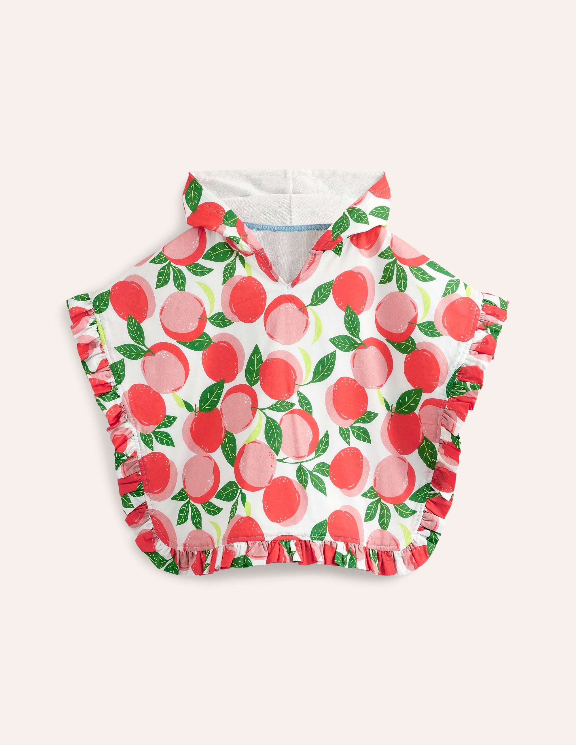 Towelling Poncho Hoodie-Ivory Peaches - Image 1