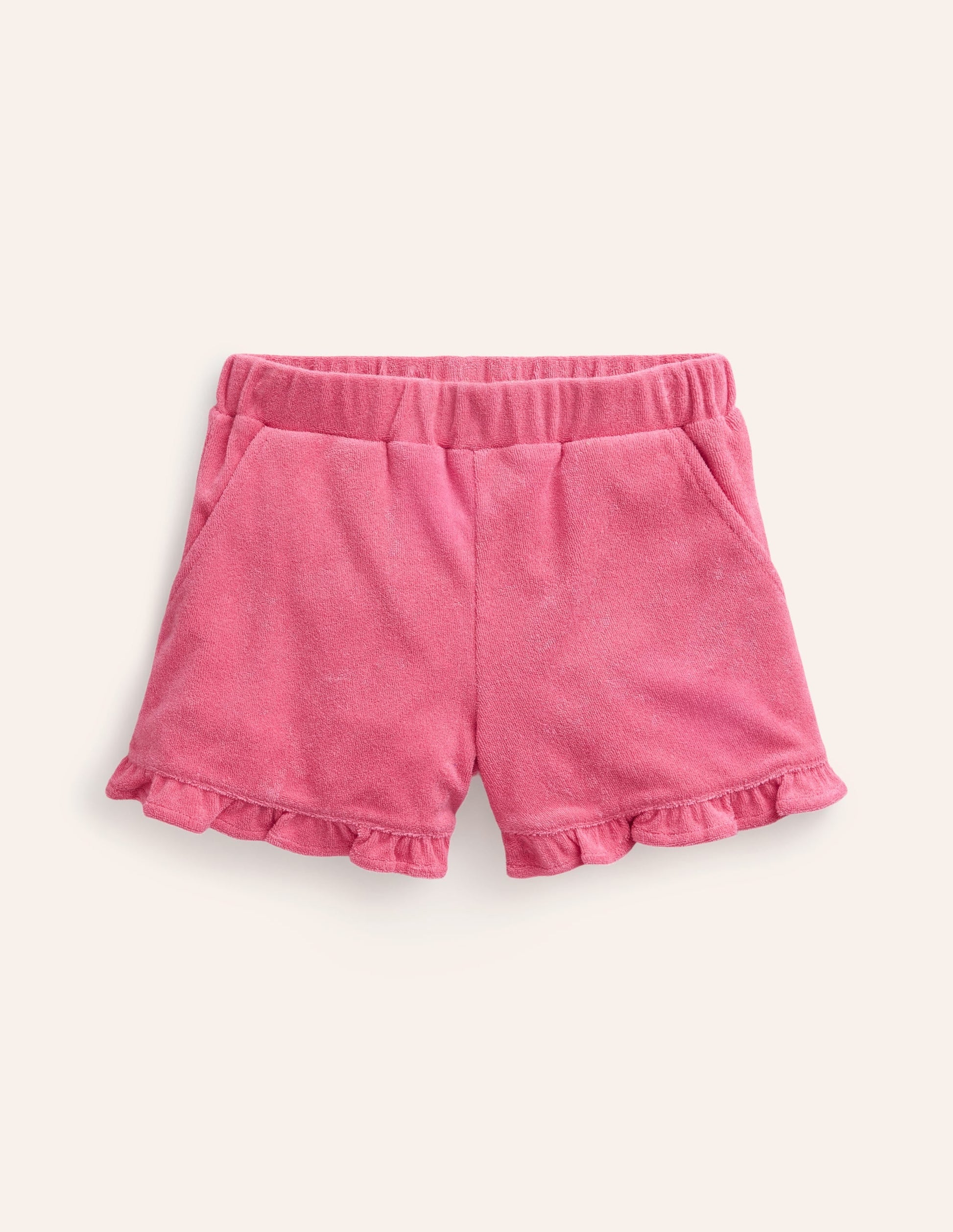 Frill Hem Towelling Shorts-Rose Pink-1