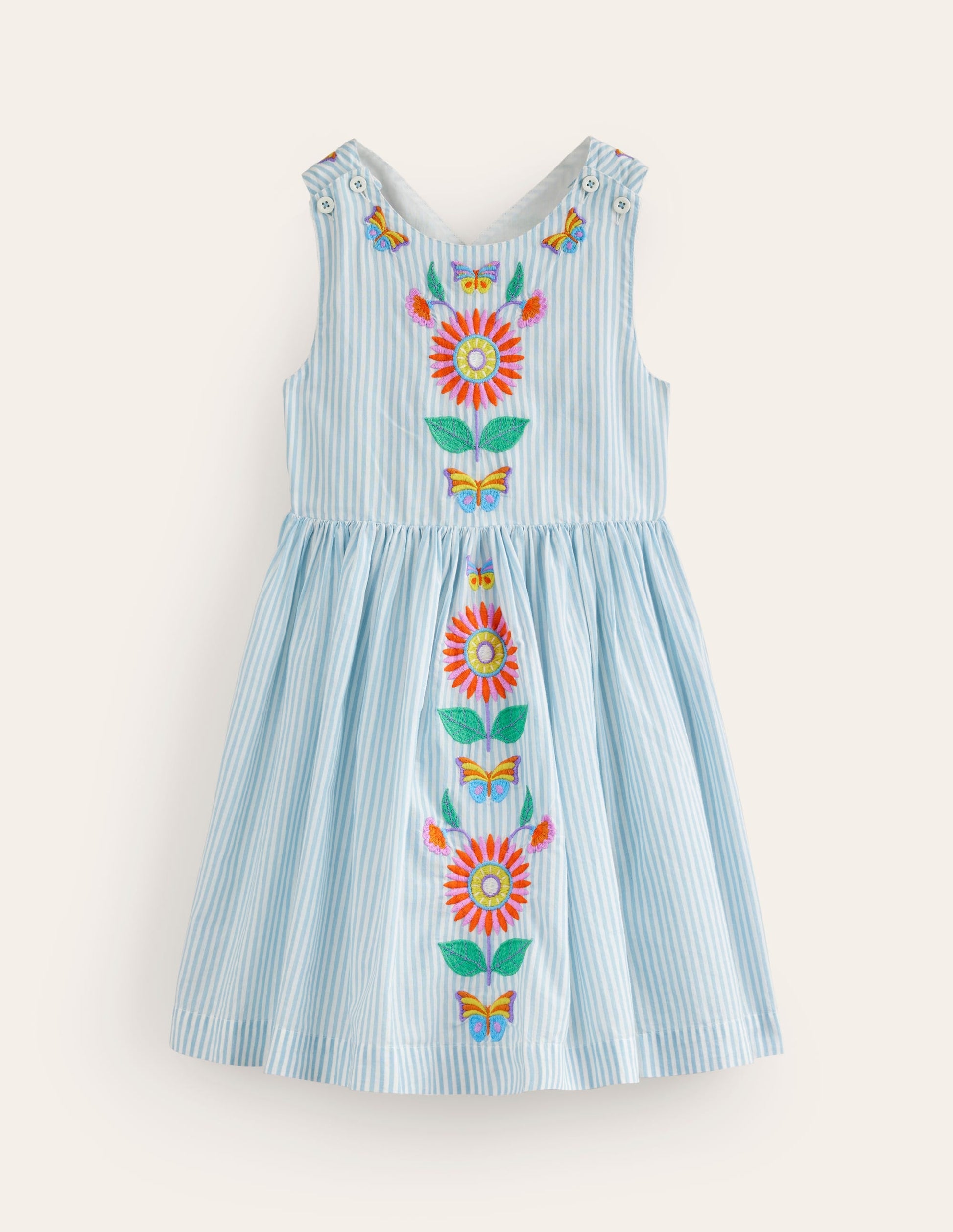 Cross-Back Dress-Blue / Ivory Stripe Floral-1