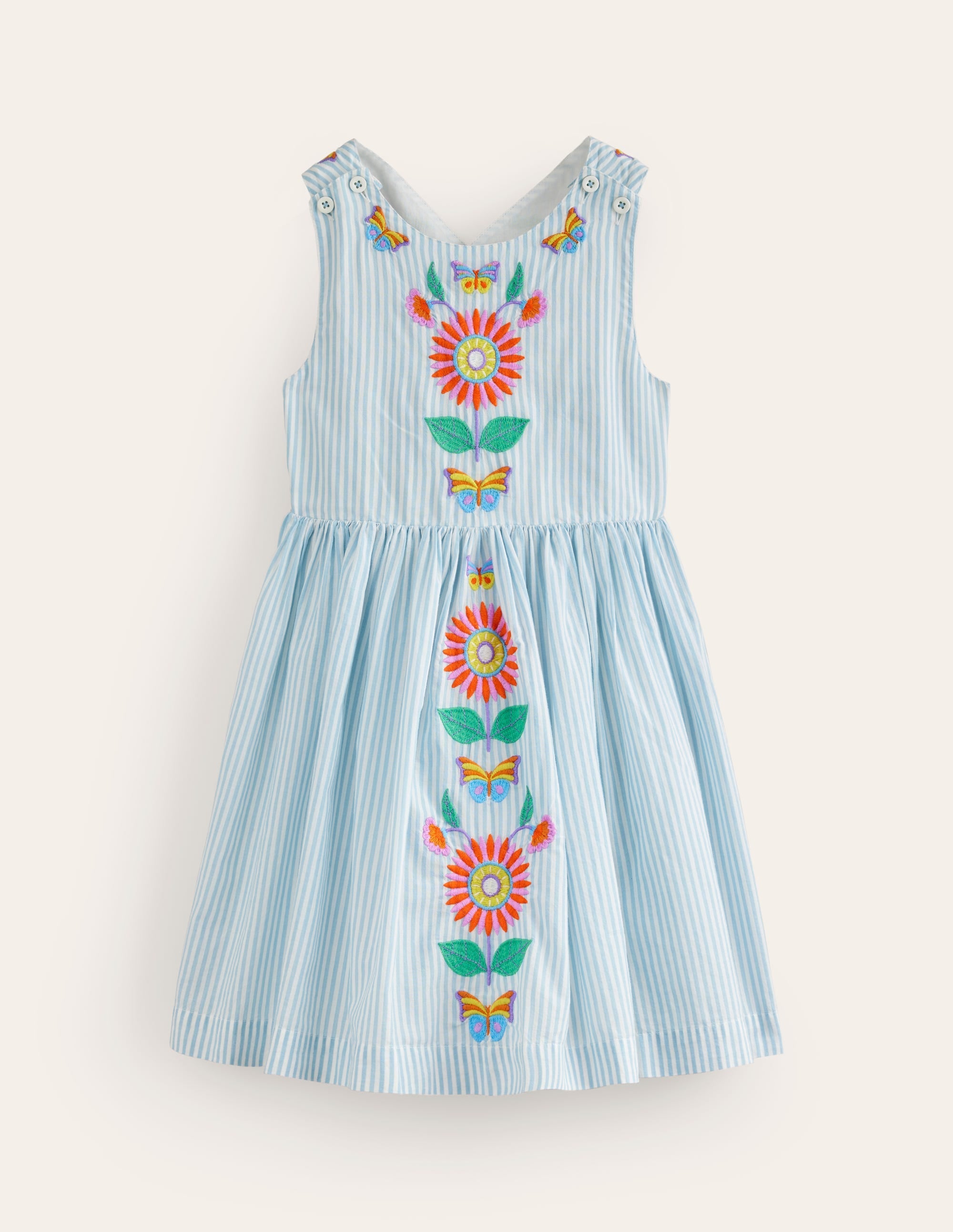 Cross-Back Dress-Blue / Ivory Stripe Floral - Image 1