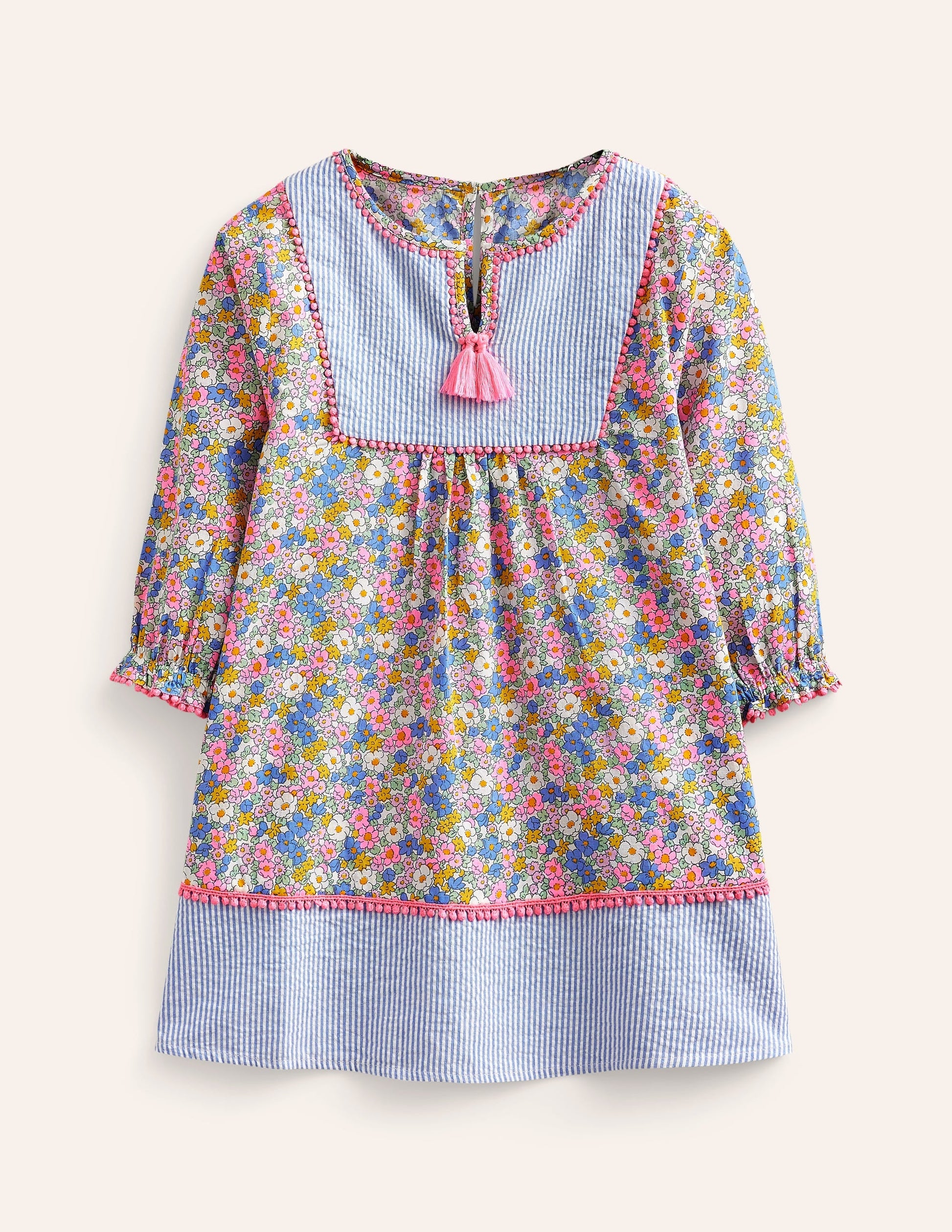 Long-sleeve Printed Kaftan-Festival Pink Nautical Floral-1