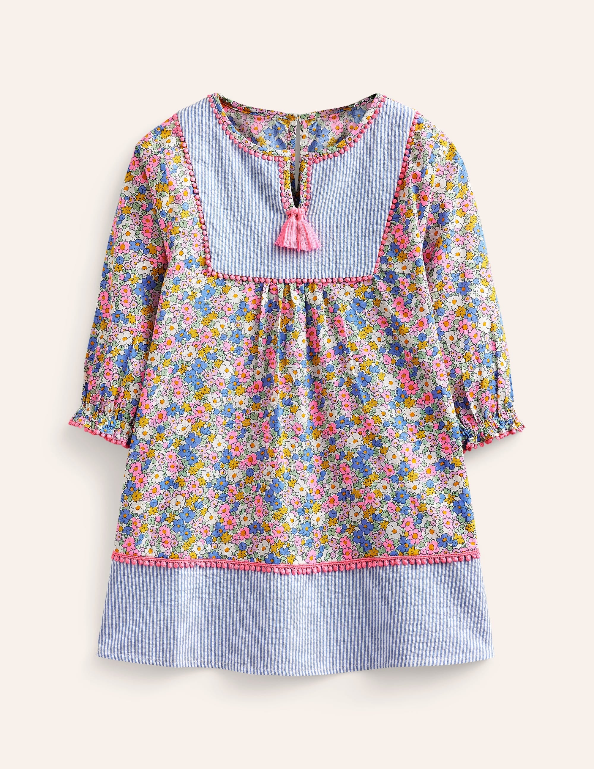 Long-sleeve Printed Kaftan-Festival Pink Nautical Floral - Image 1