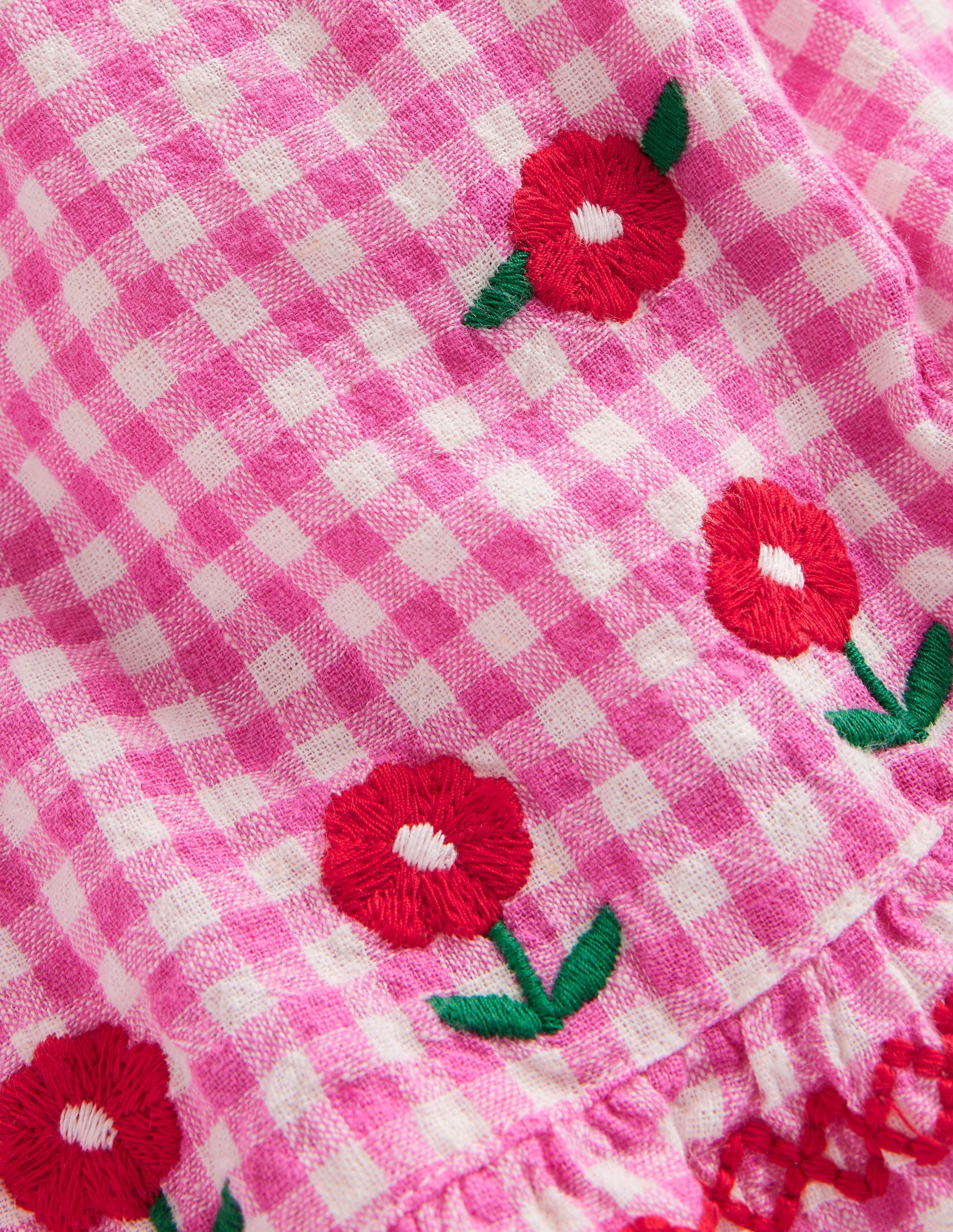 Frill Hem Woven Shorts-Pink/ Ivory Gingham - Image 3