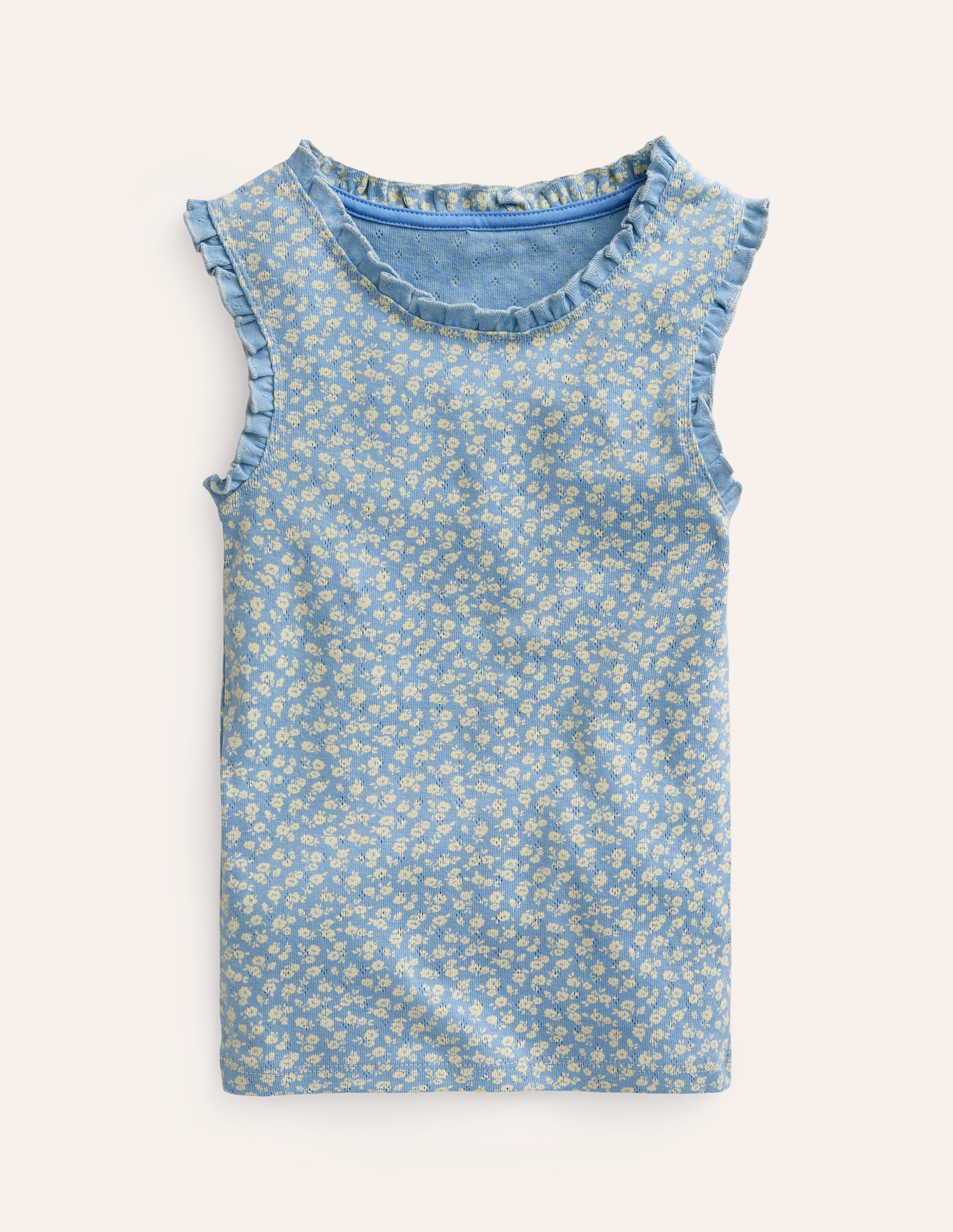Pointelle Vest Top-Vintage Blue Floral - Image 1