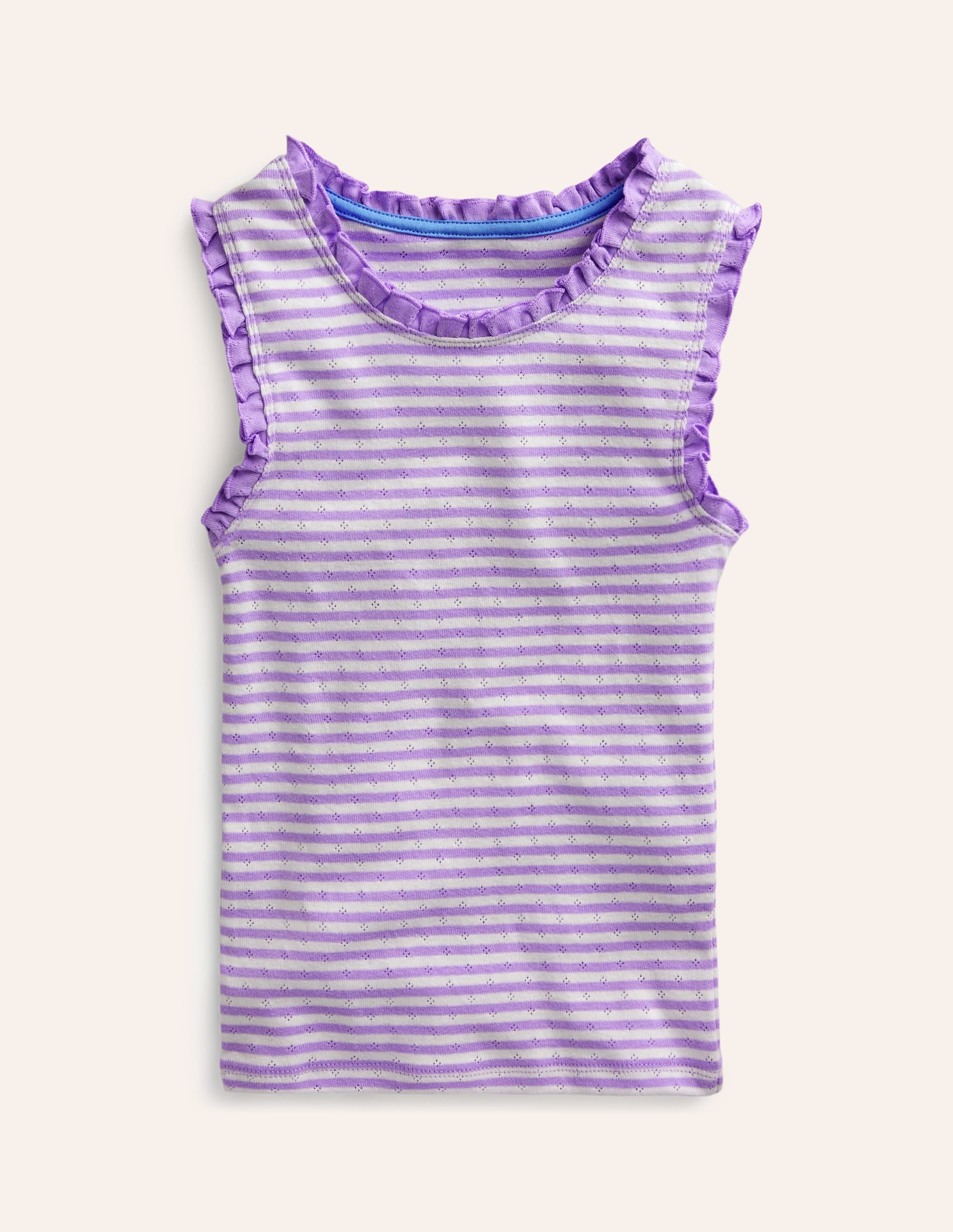 Pointelle Vest Top-Ivory/Misty Lavender Stripe - Image 1
