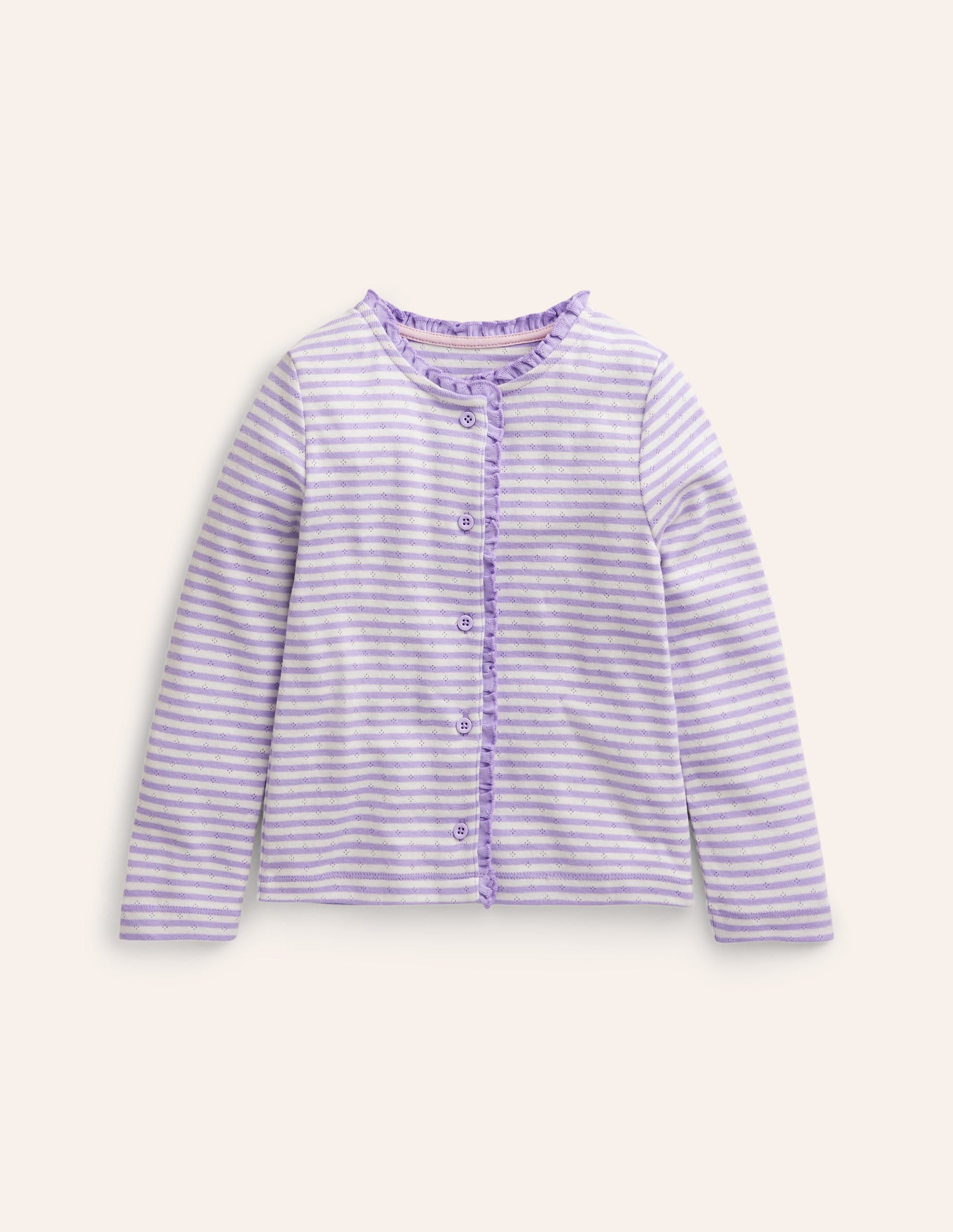 Pointelle Cardigan-Ivory/ Misty Lavender Stripe-1