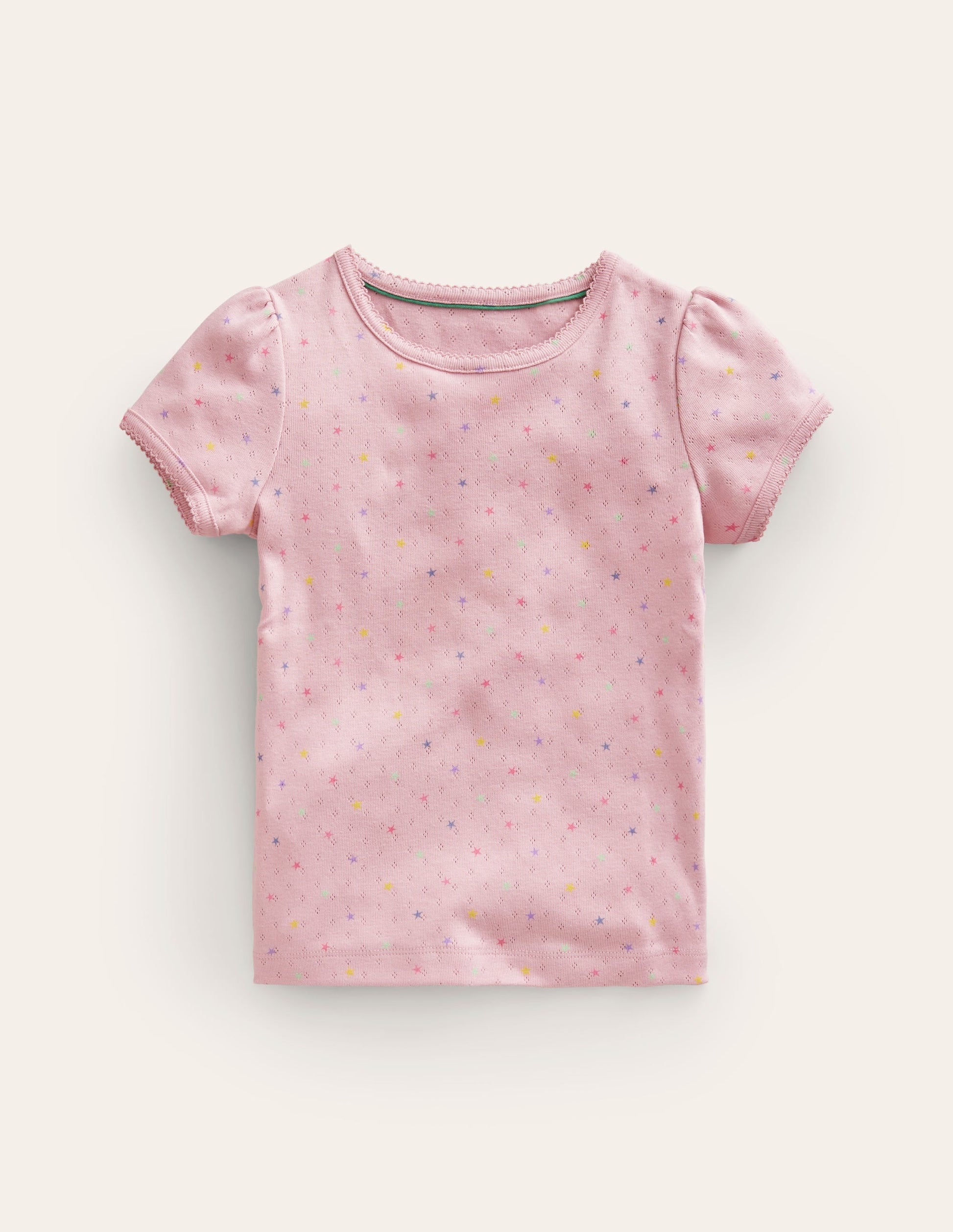 Short-sleeved Pointelle Top-French Pink Star Spot-1
