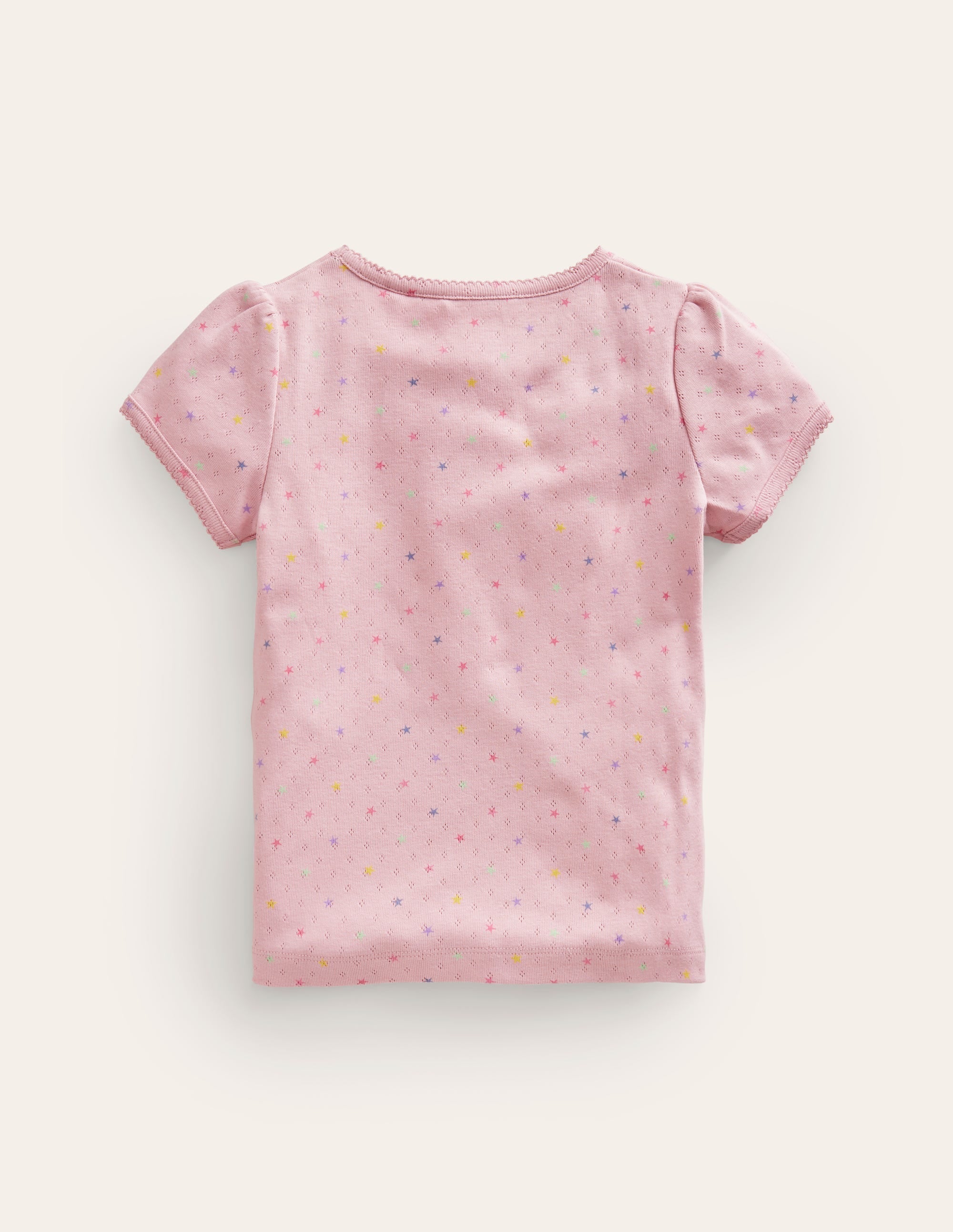 Short-sleeved Pointelle Top-French Pink Star Spot - Image 2