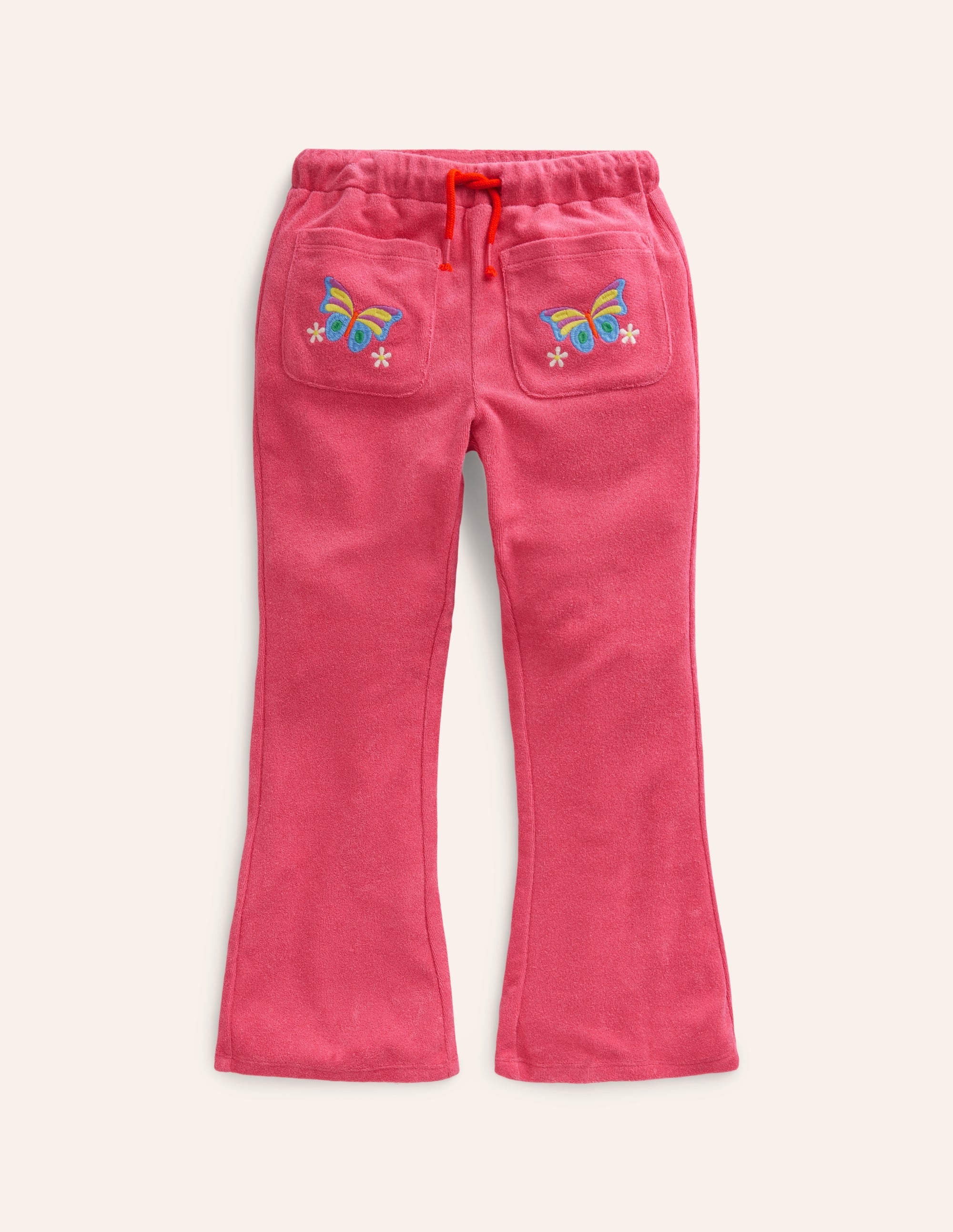 Towelling Flare Trousers-Rose Pink - Image 1
