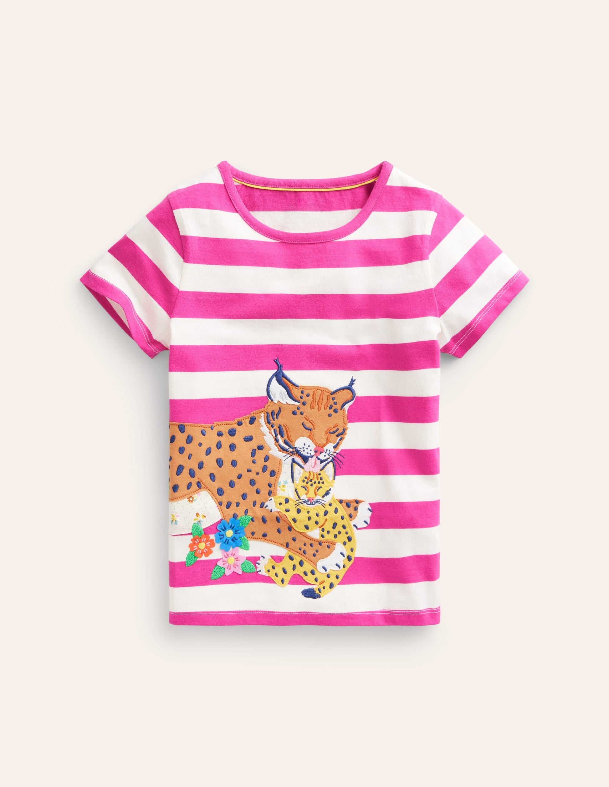 Short Sleeve Appliqué T-shirt-Pink/Ivory Lynx-1