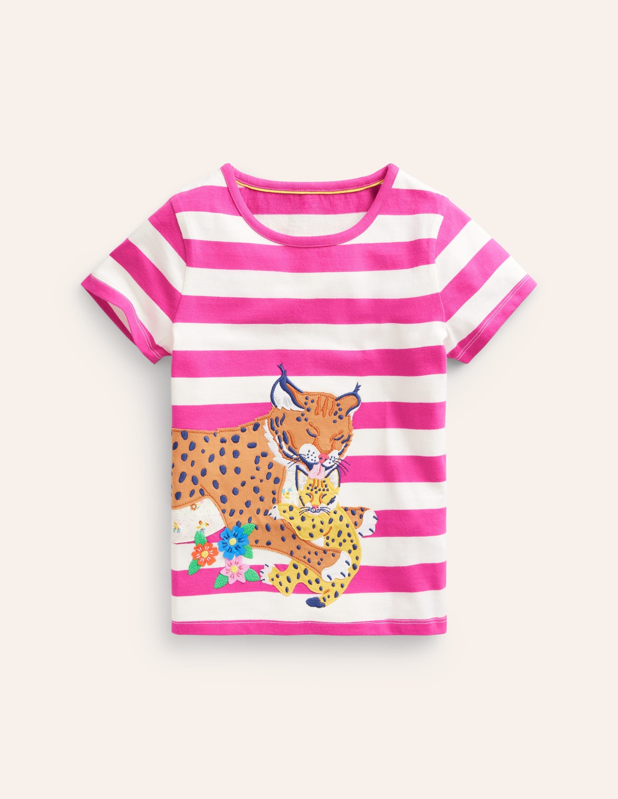 Short Sleeve Appliqué T-shirt-Pink/Ivory Lynx - Image 1