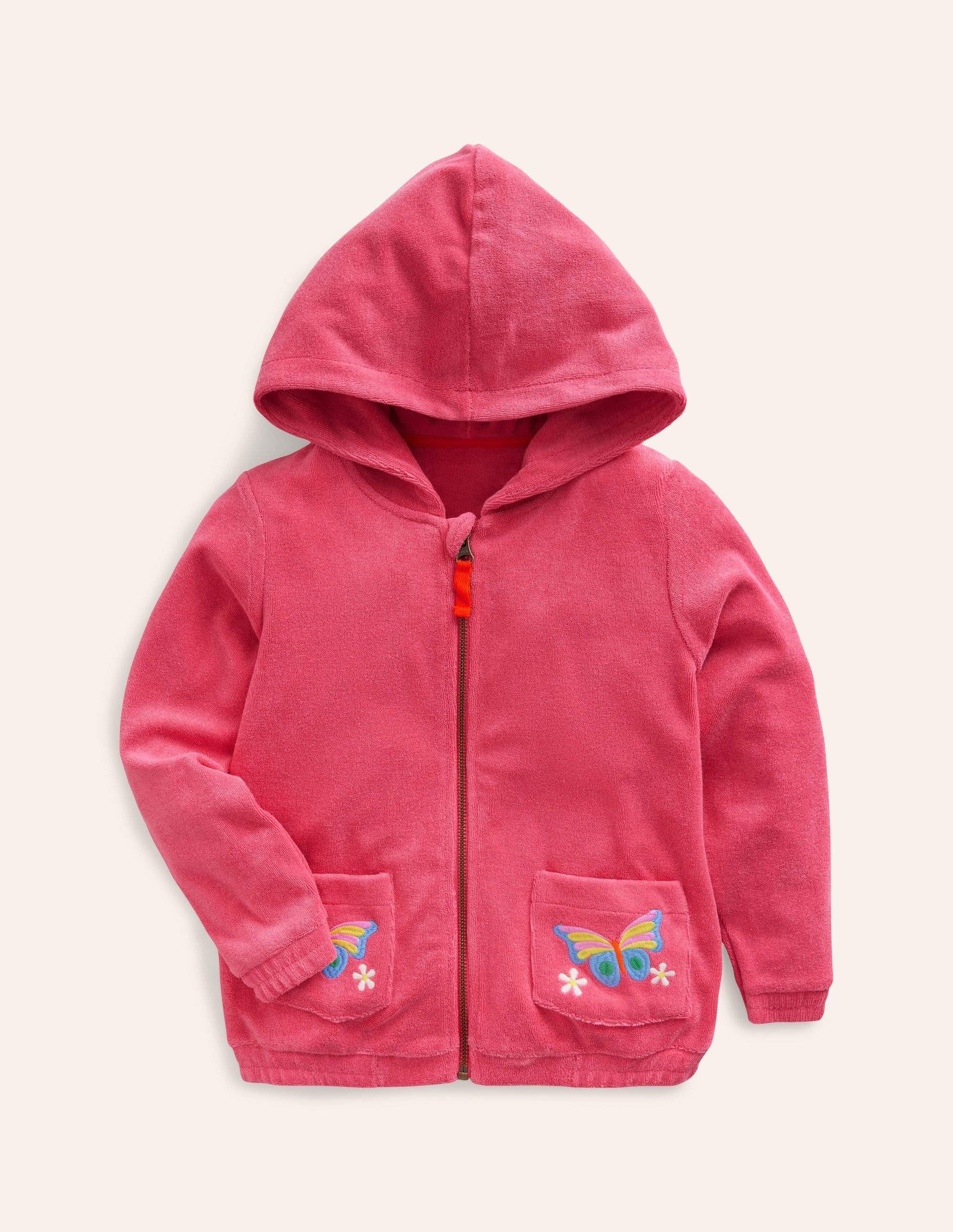 Zip-Through Towelling Hoodie-Rose Pink - Image 1