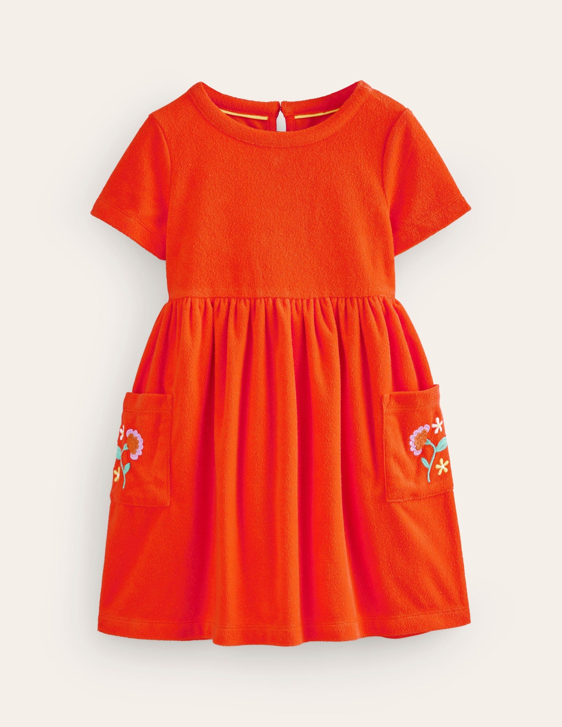 Fun Towelling Dress-Jam Red Embroidery-1
