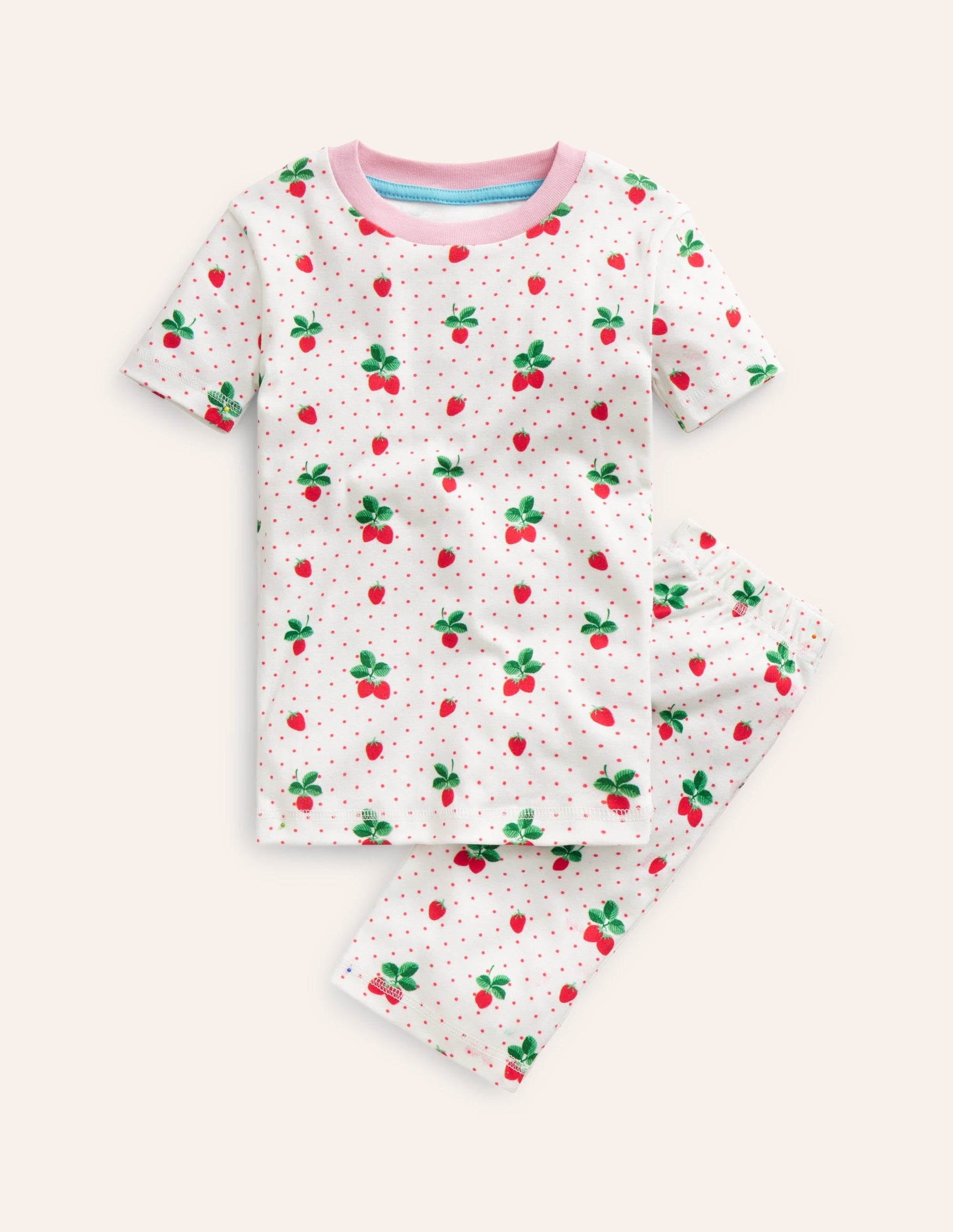 Snug Short John Pyjamas-Ivory Strawberry-1