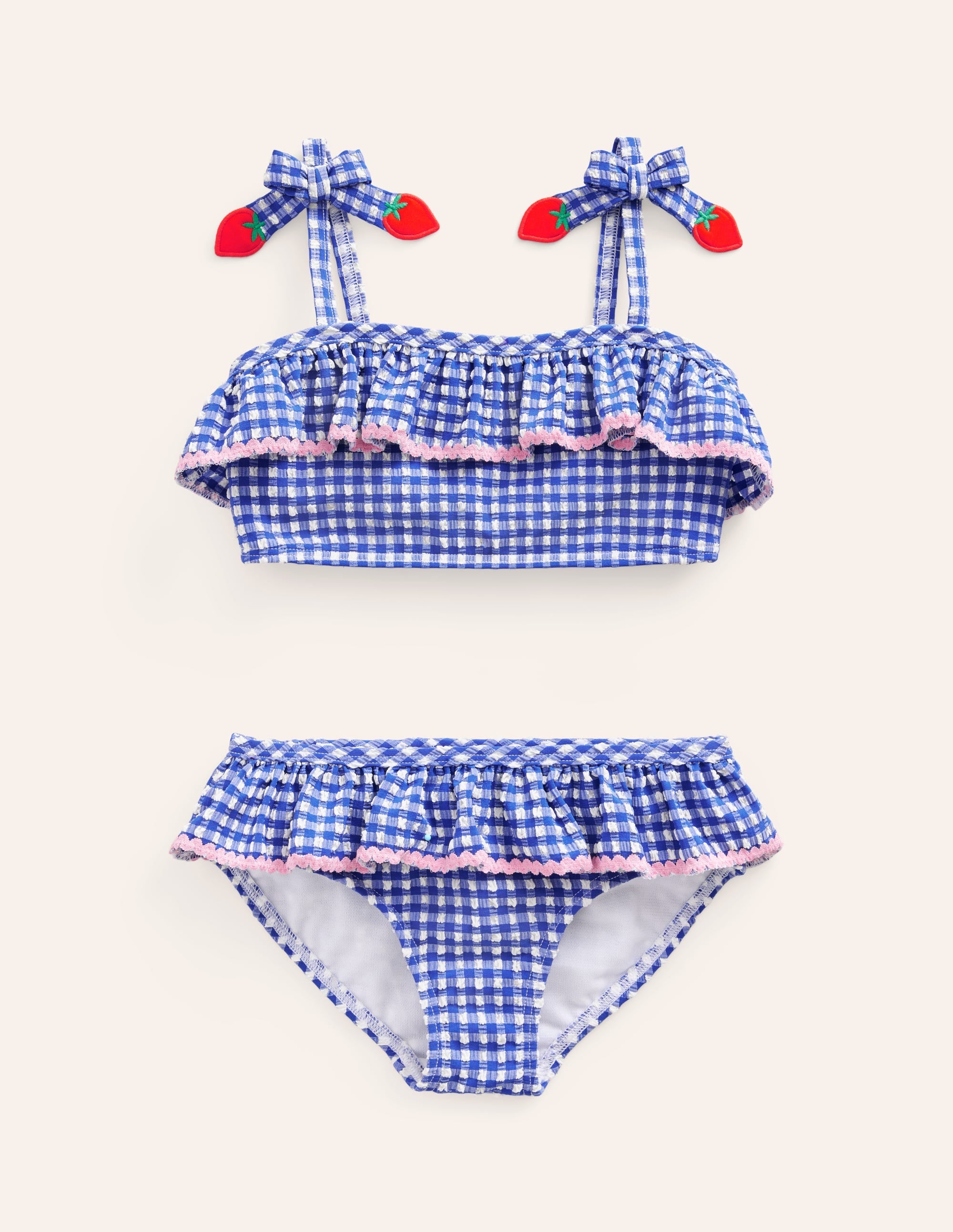 Seersucker Frilly Bikini-Blue Gingham Strawberries - Image 1