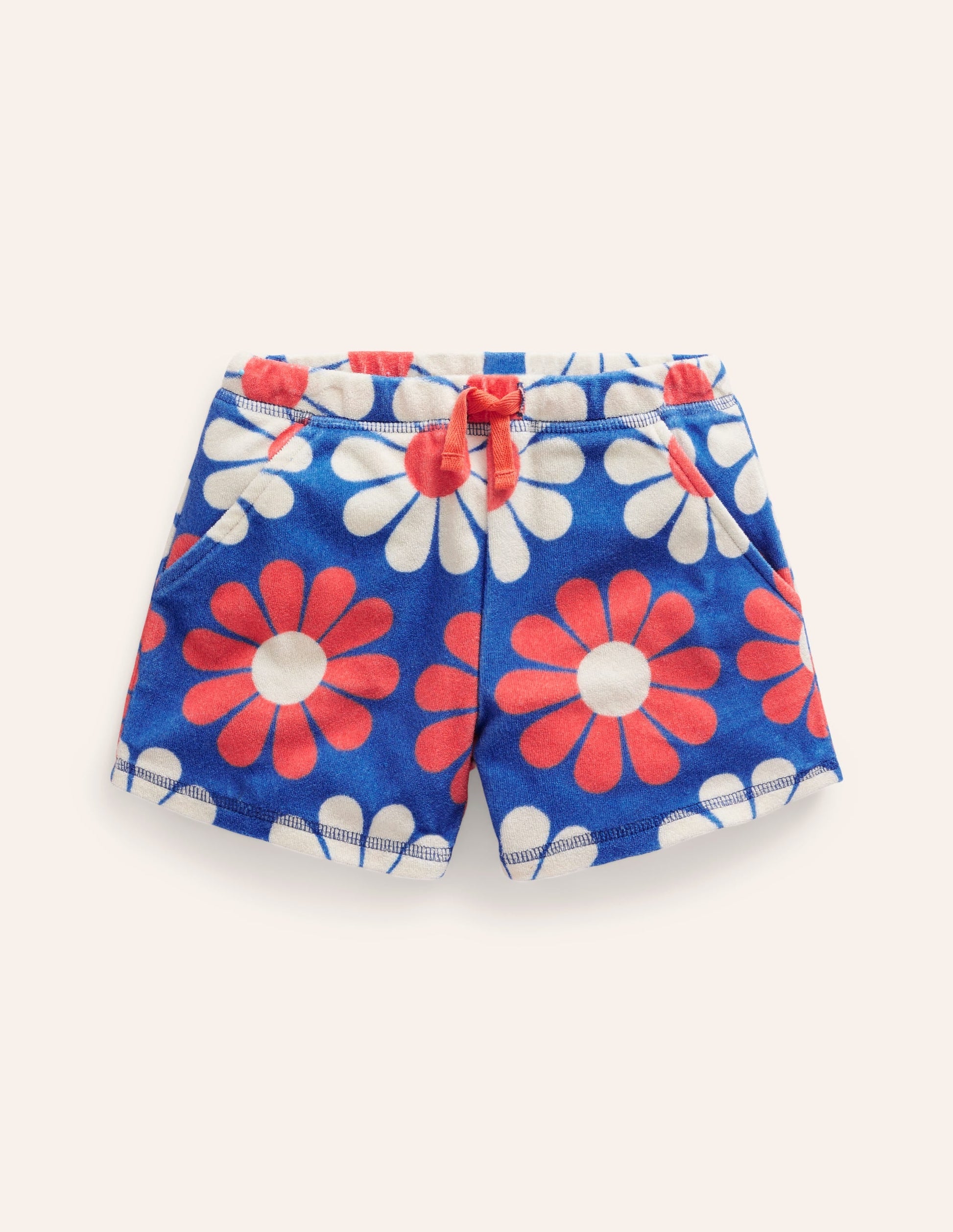 Printed Towelling Shorts-Cabana Blue Geo Daisy-1