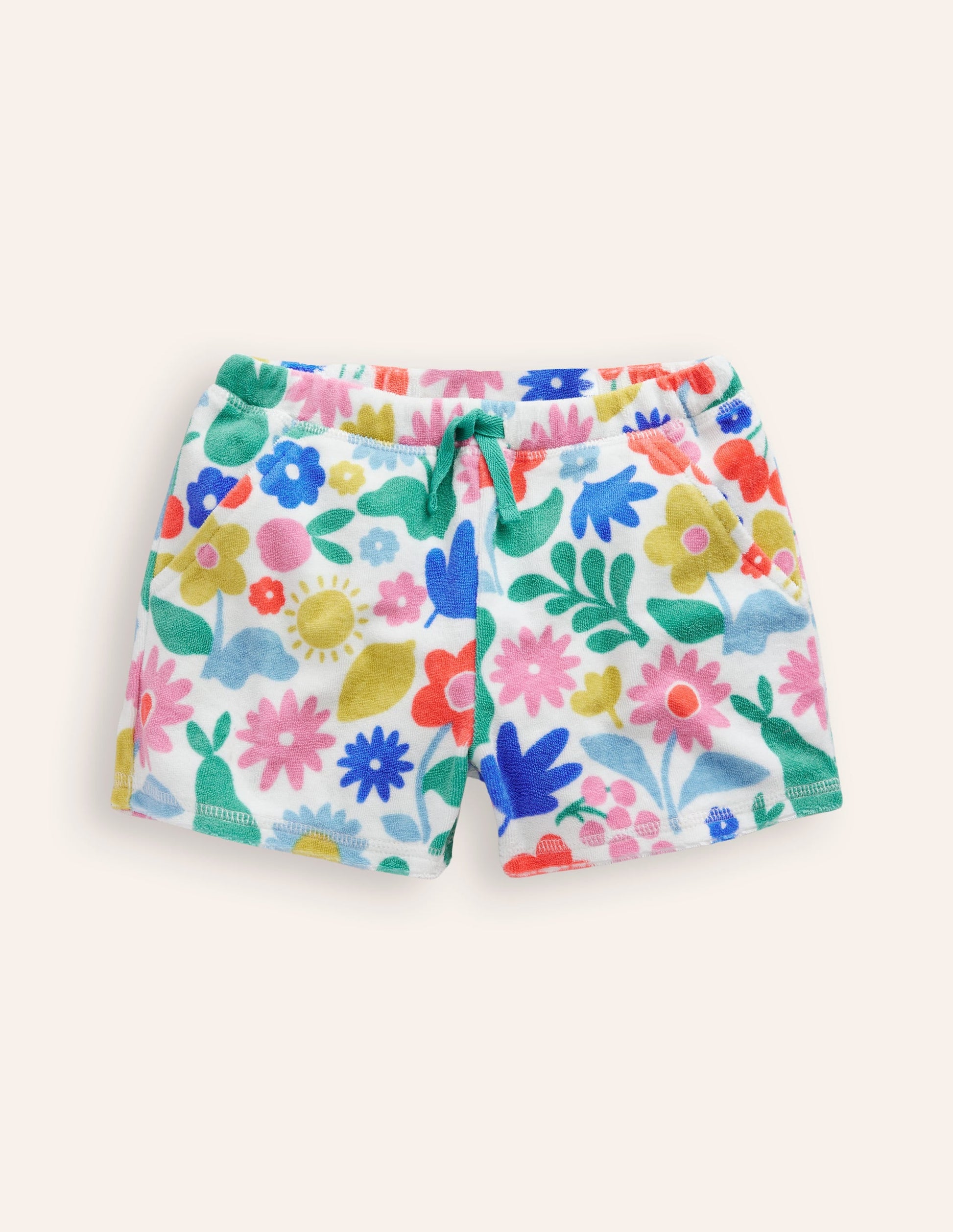 Printed Towelling Shorts-Multi Holiday Stencil-1