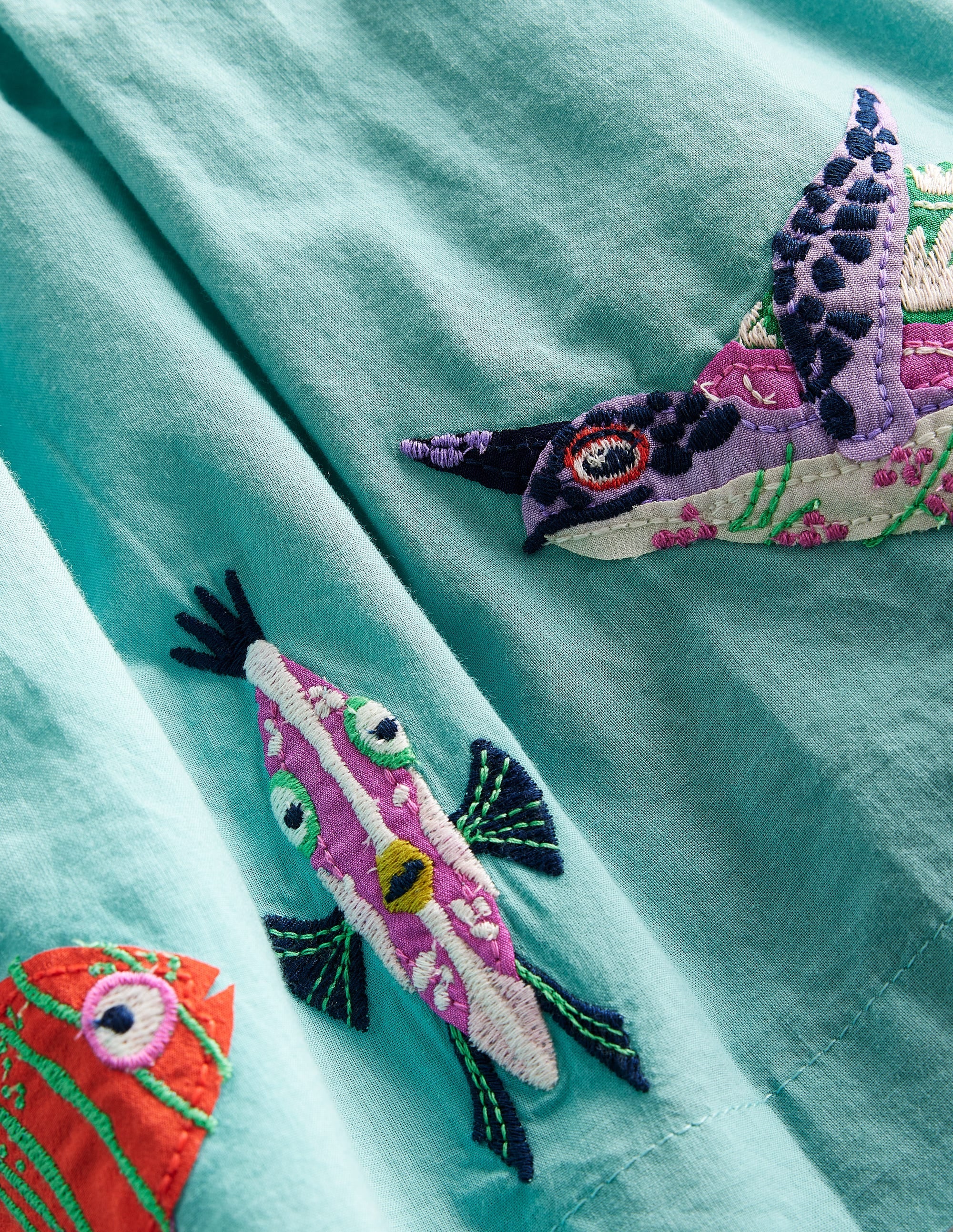 Woven Mix Appliqué Dress-Georgian Blue/ Vanilla SeaLife - Image 3